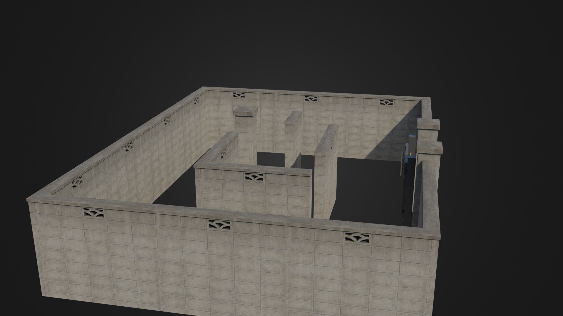 Modern Modular Japanese Fence with Gate Low-poly 3D model_8