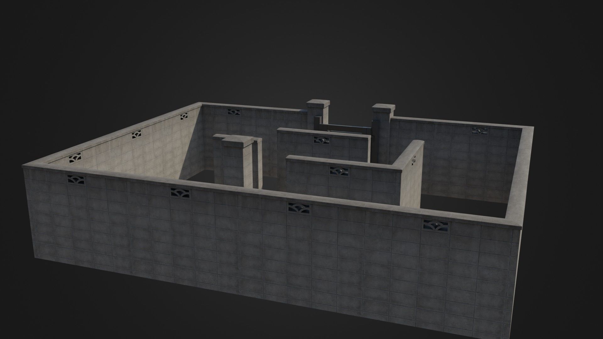 Modern Modular Japanese Fence with Gate Low-poly 3D model_18