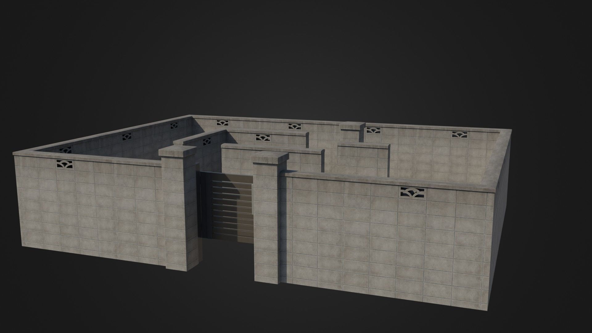 Modern Modular Japanese Fence with Gate Low-poly 3D model_40