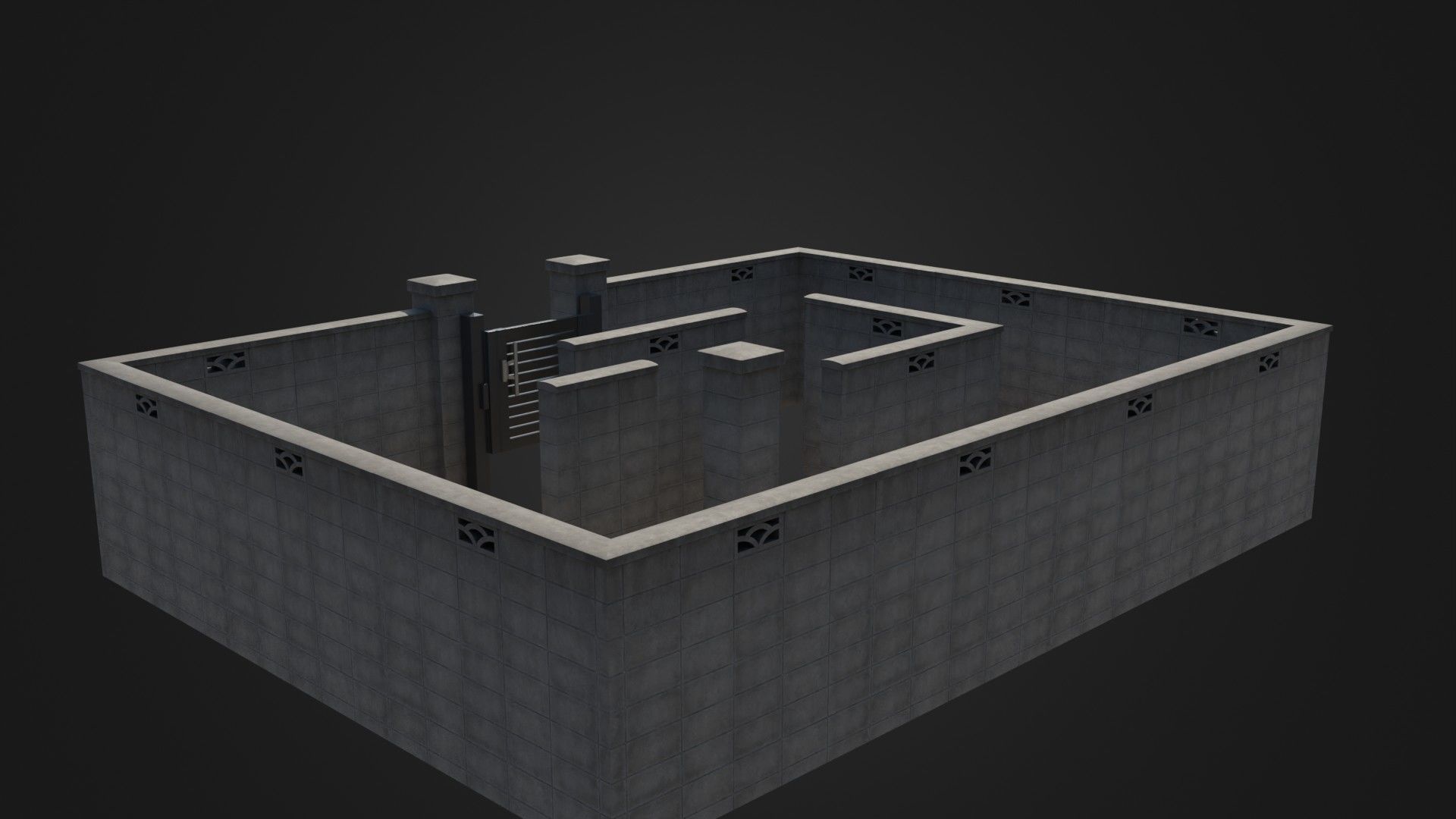 Modern Modular Japanese Fence with Gate Low-poly 3D model_26