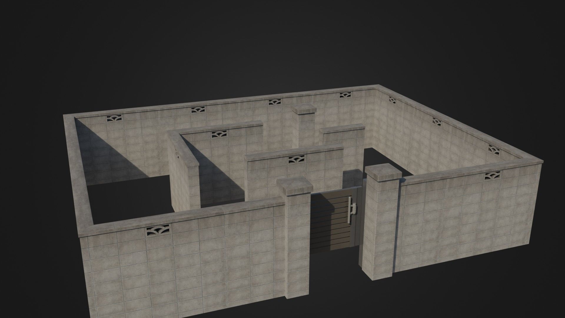 Modern Modular Japanese Fence with Gate Low-poly 3D model_1