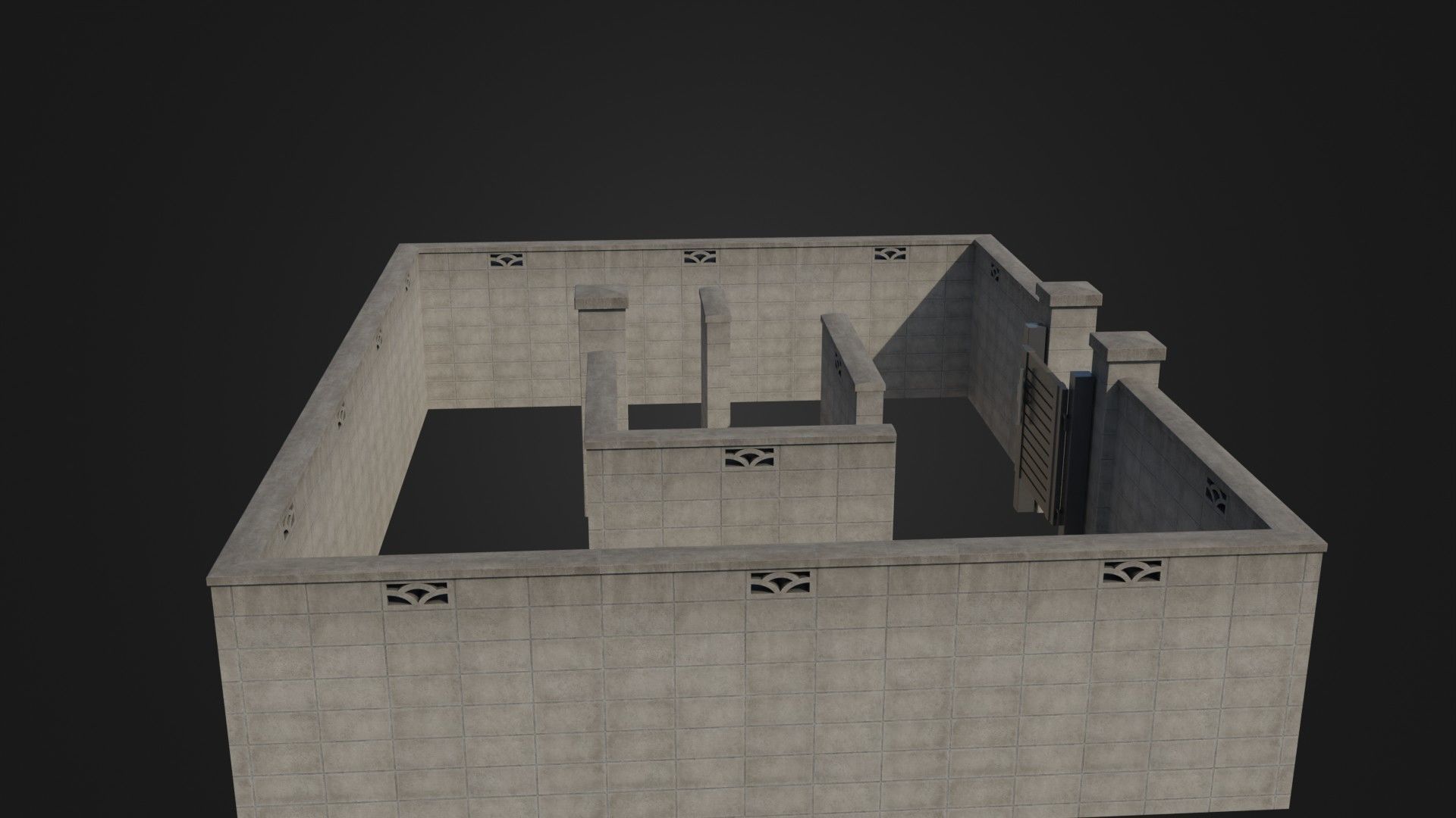 Modern Modular Japanese Fence with Gate Low-poly 3D model_10