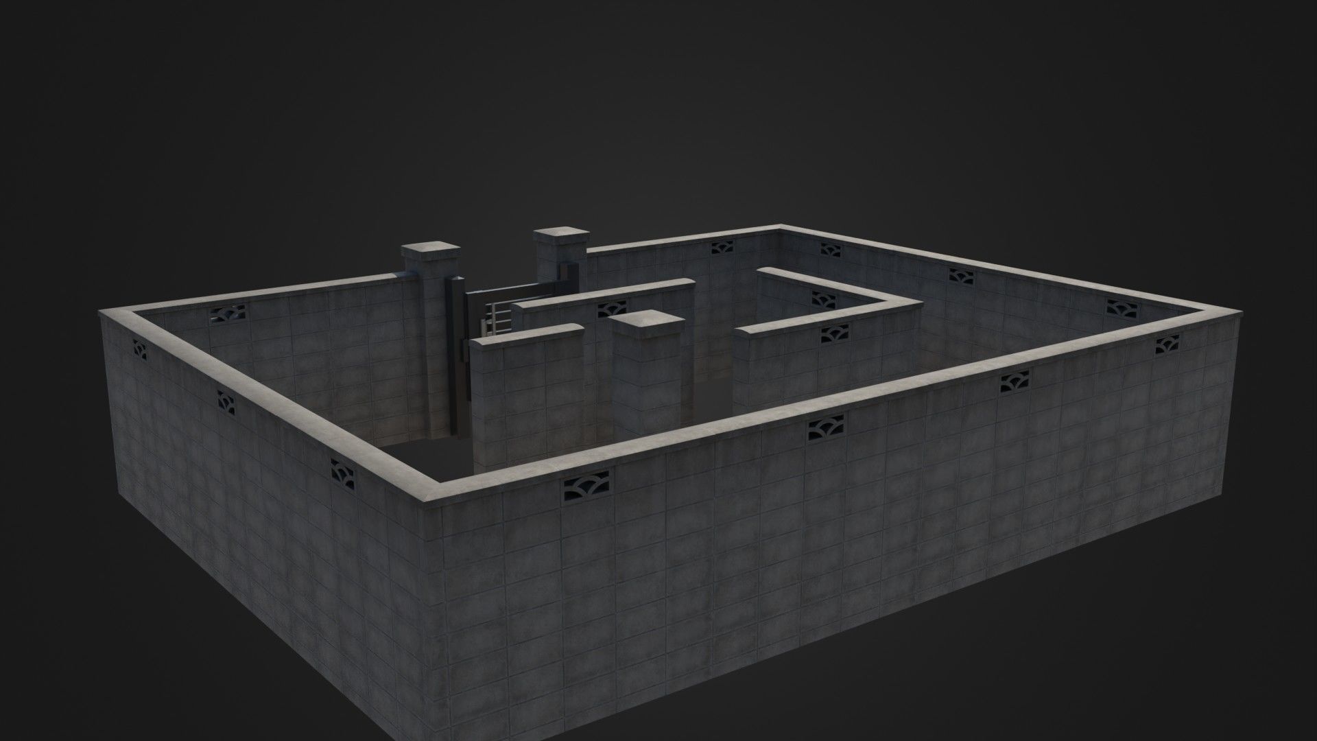 Modern Modular Japanese Fence with Gate Low-poly 3D model_25