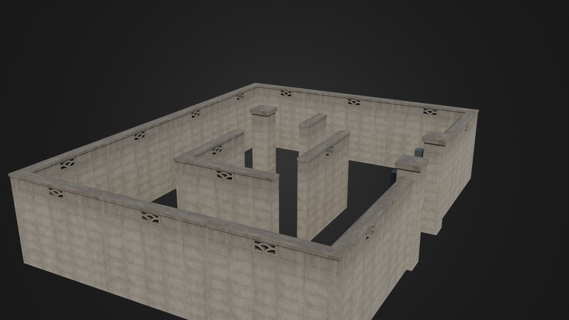 Modern Modular Japanese Fence with Gate Low-poly 3D model_6