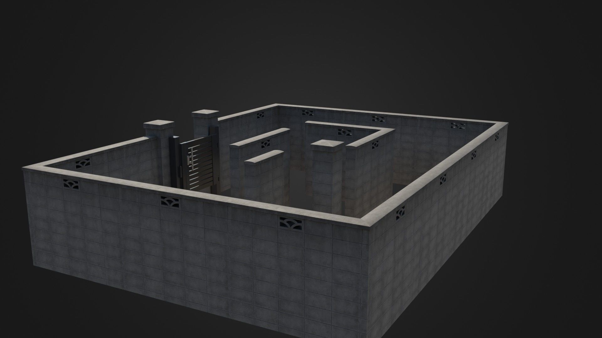 Modern Modular Japanese Fence with Gate Low-poly 3D model_28