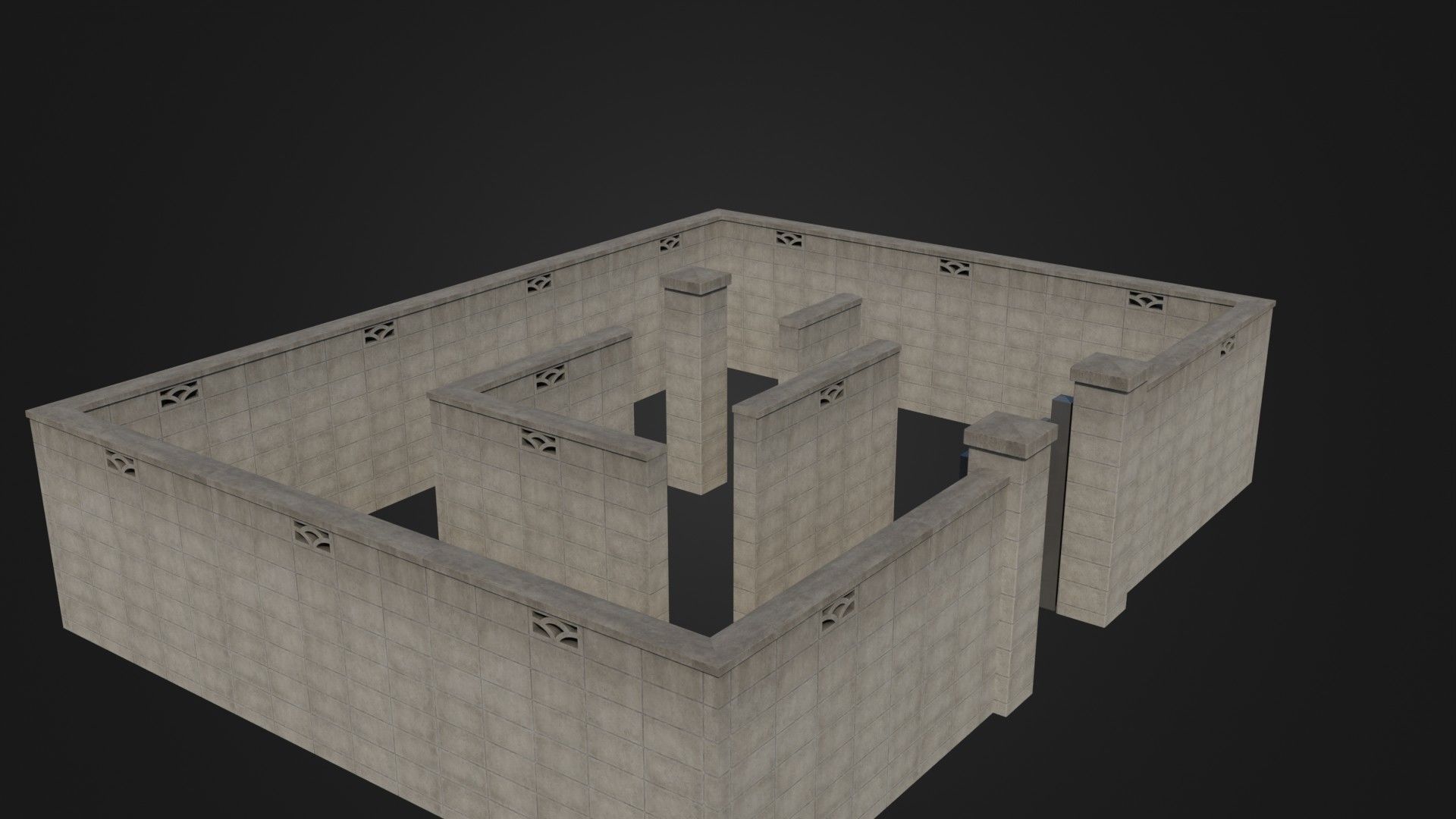 Modern Modular Japanese Fence with Gate Low-poly 3D model_5