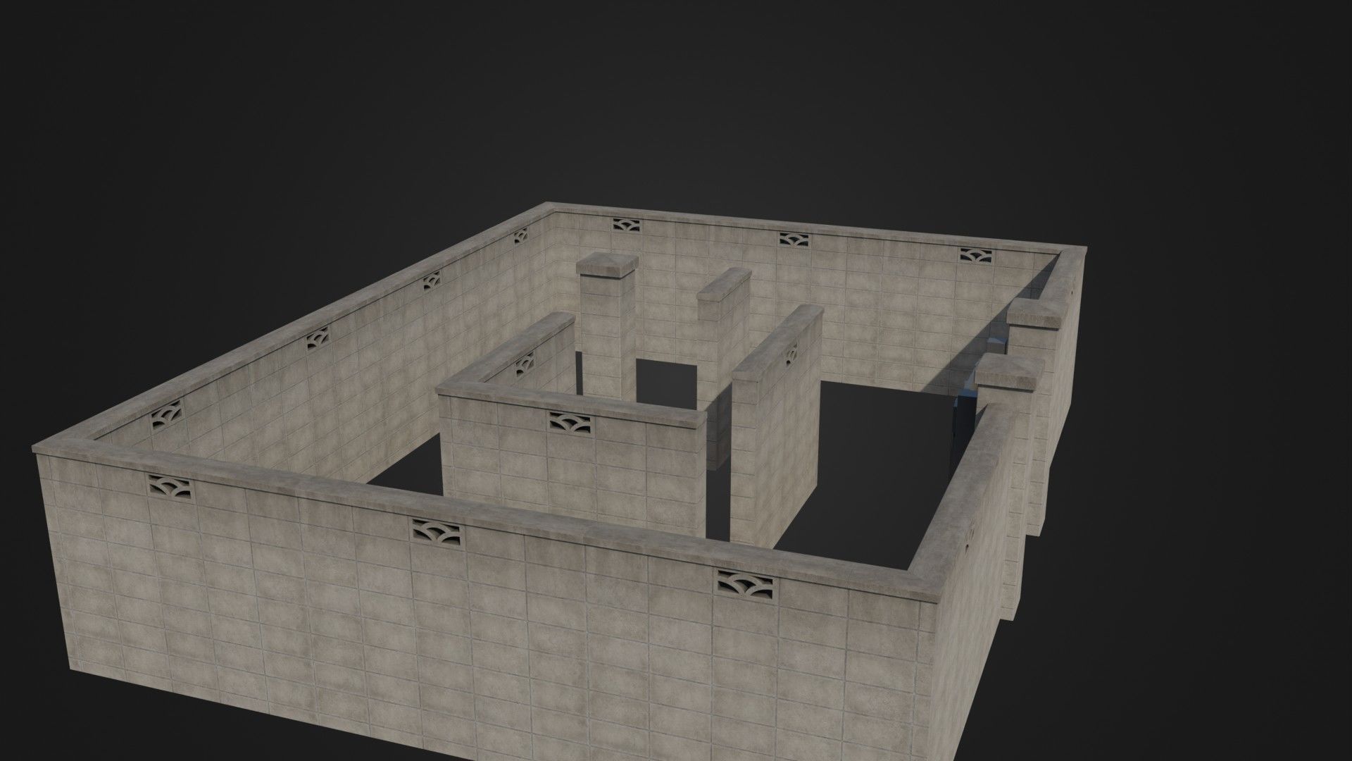 Modern Modular Japanese Fence with Gate Low-poly 3D model_7