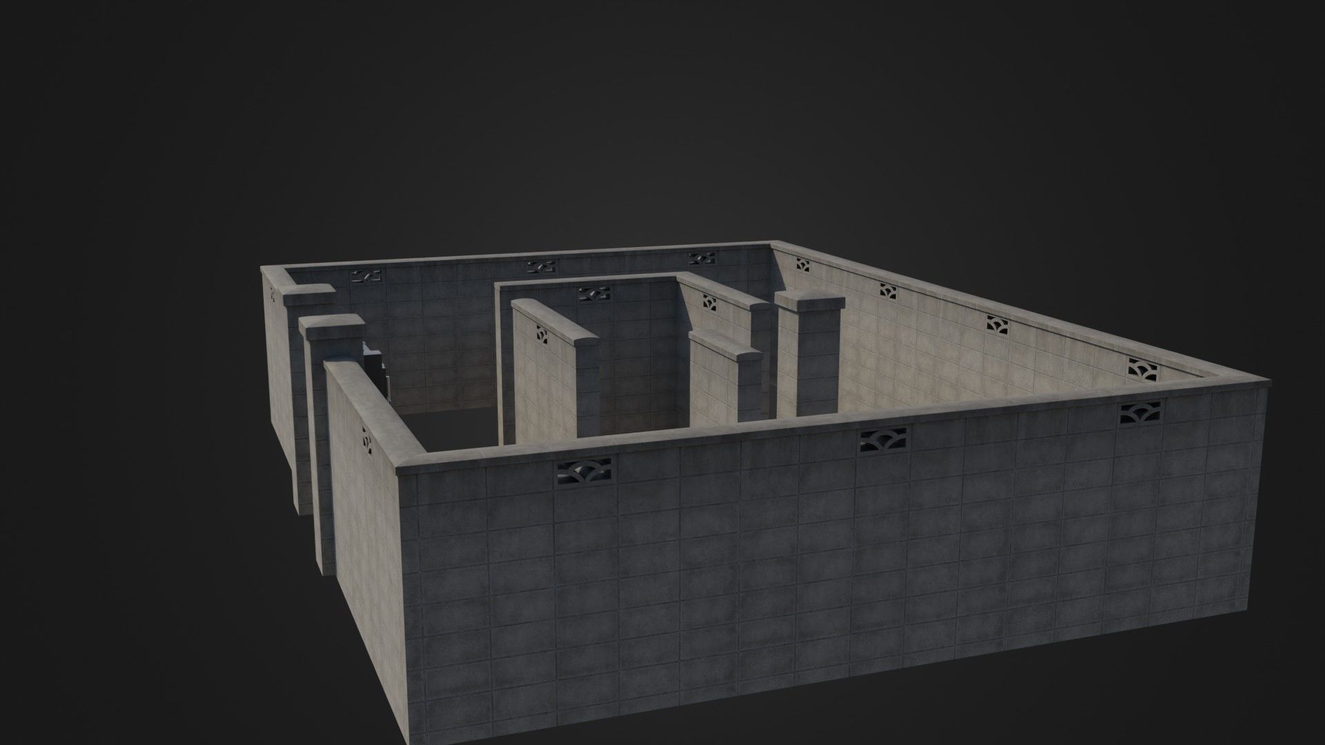 Modern Modular Japanese Fence with Gate Low-poly 3D model_34