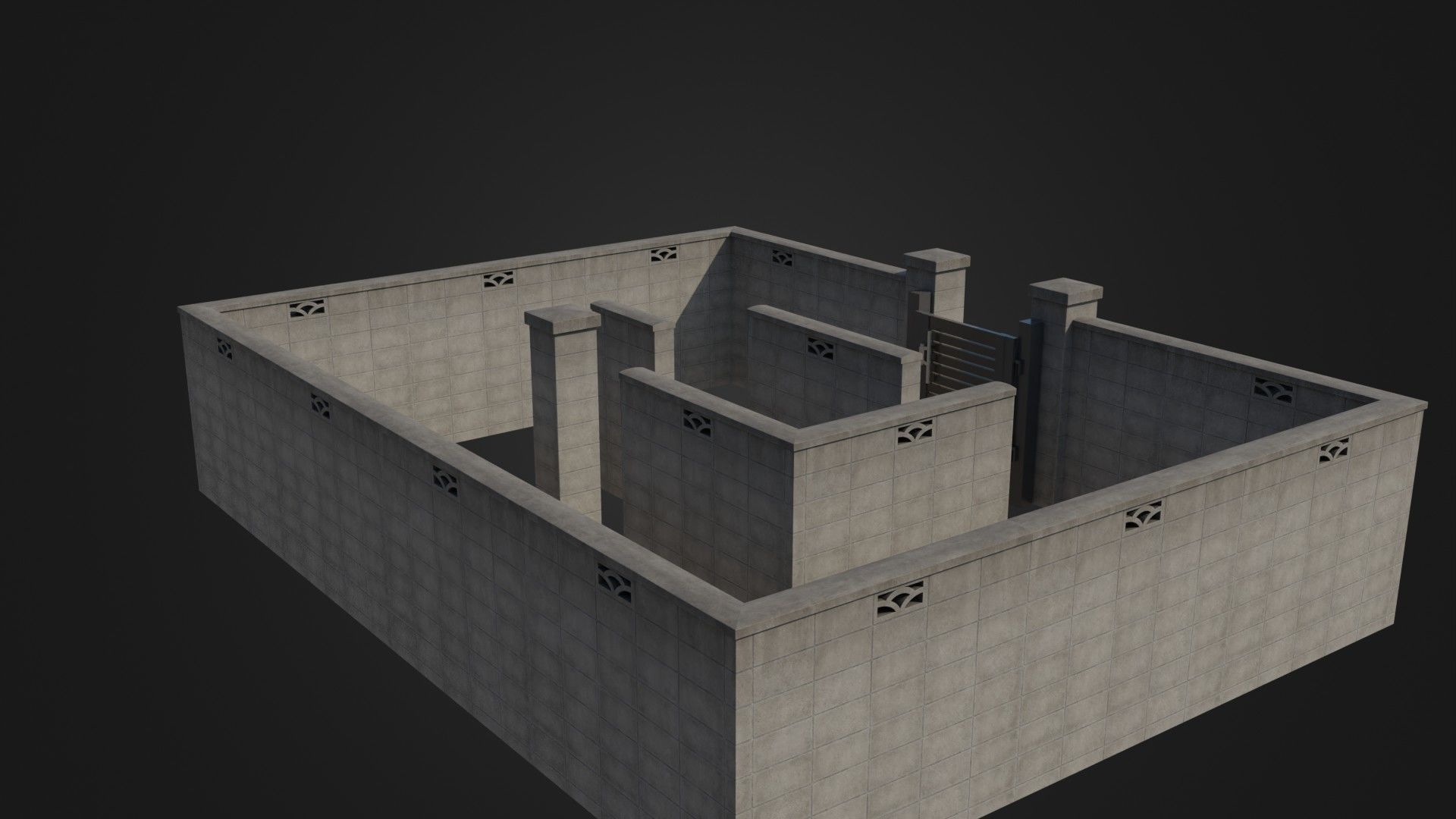 Modern Modular Japanese Fence with Gate Low-poly 3D model_14