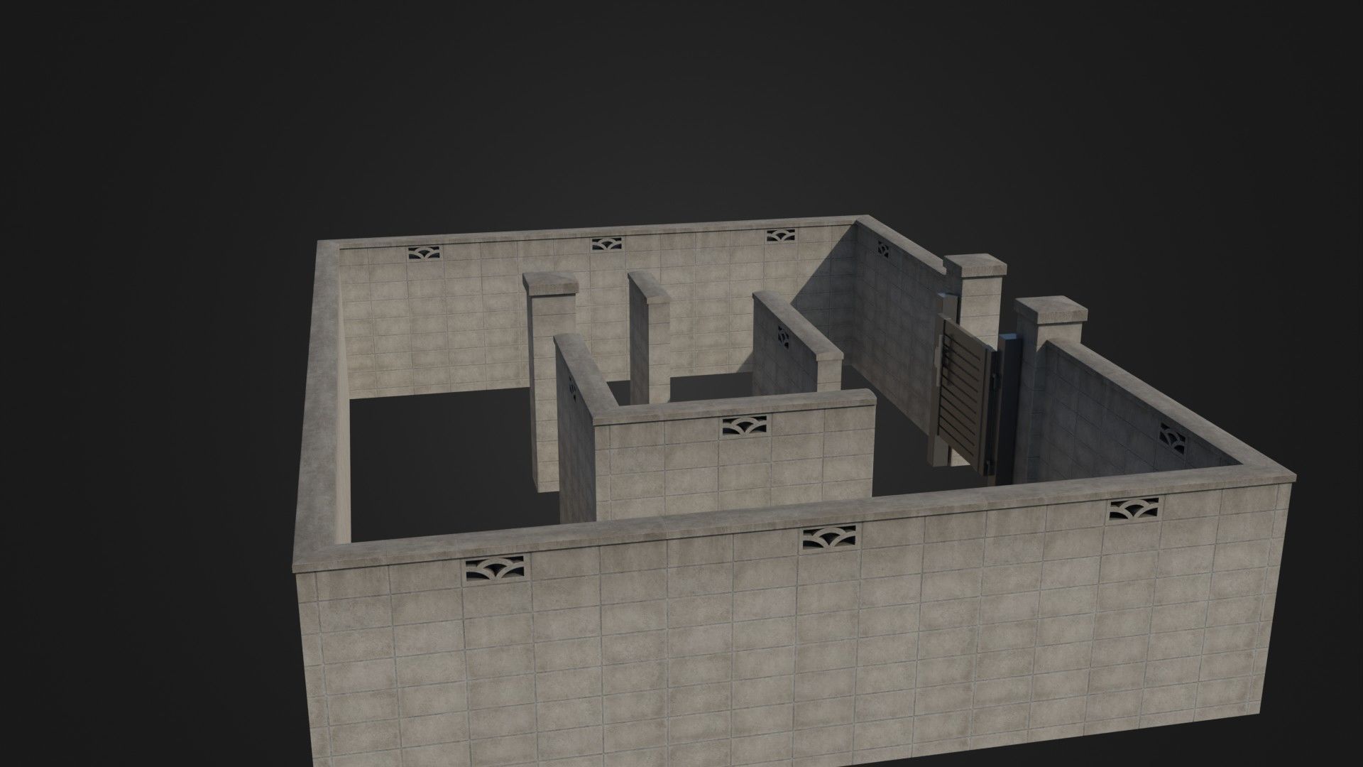 Modern Modular Japanese Fence with Gate Low-poly 3D model_11