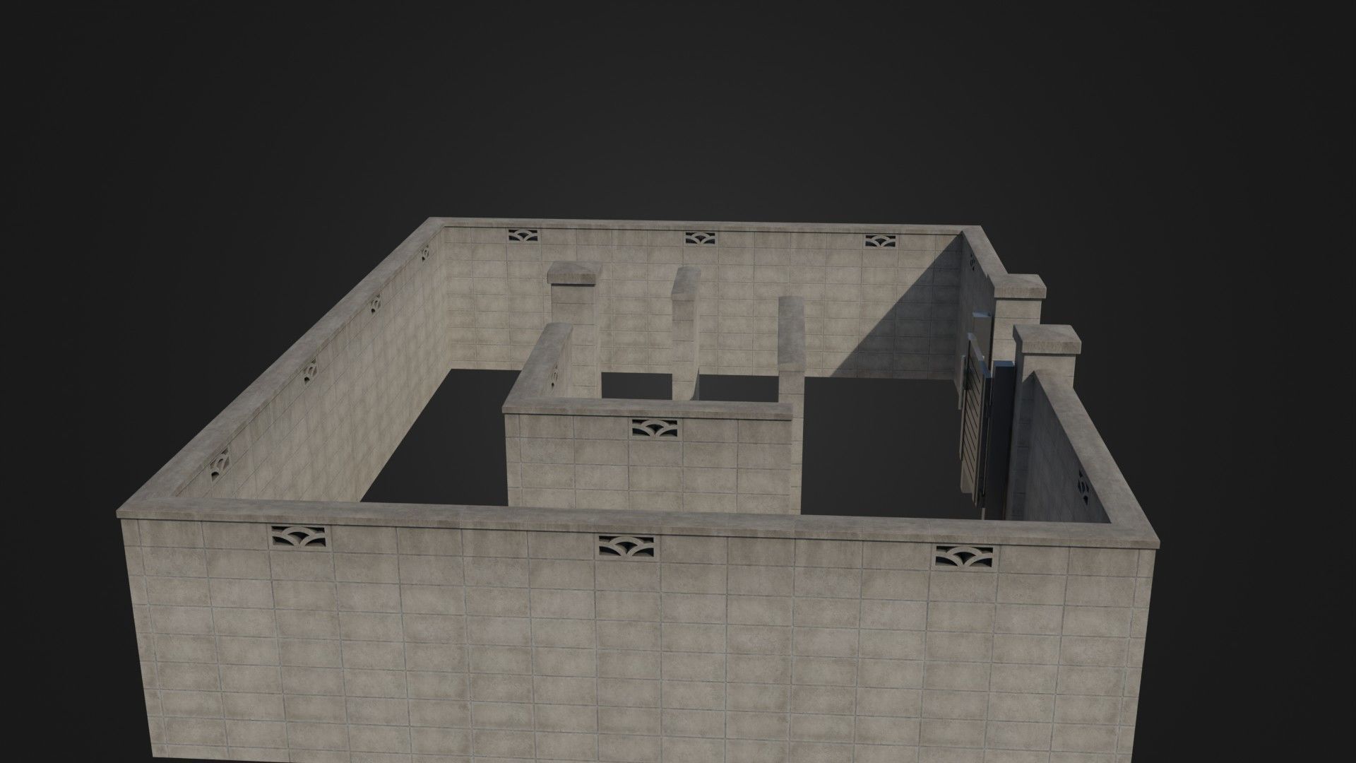 Modern Modular Japanese Fence with Gate Low-poly 3D model_9