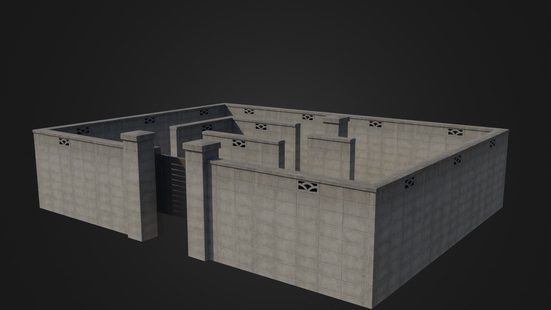 Modern Modular Japanese Fence with Gate Low-poly 3D model_38