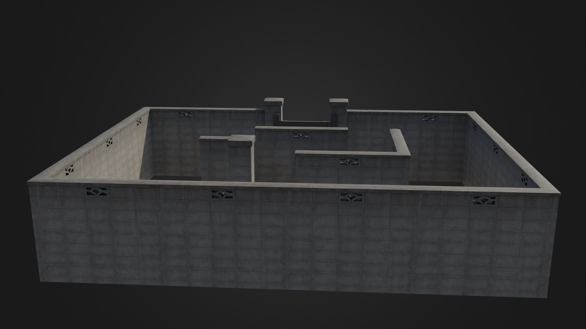 Modern Modular Japanese Fence with Gate Low-poly 3D model_20