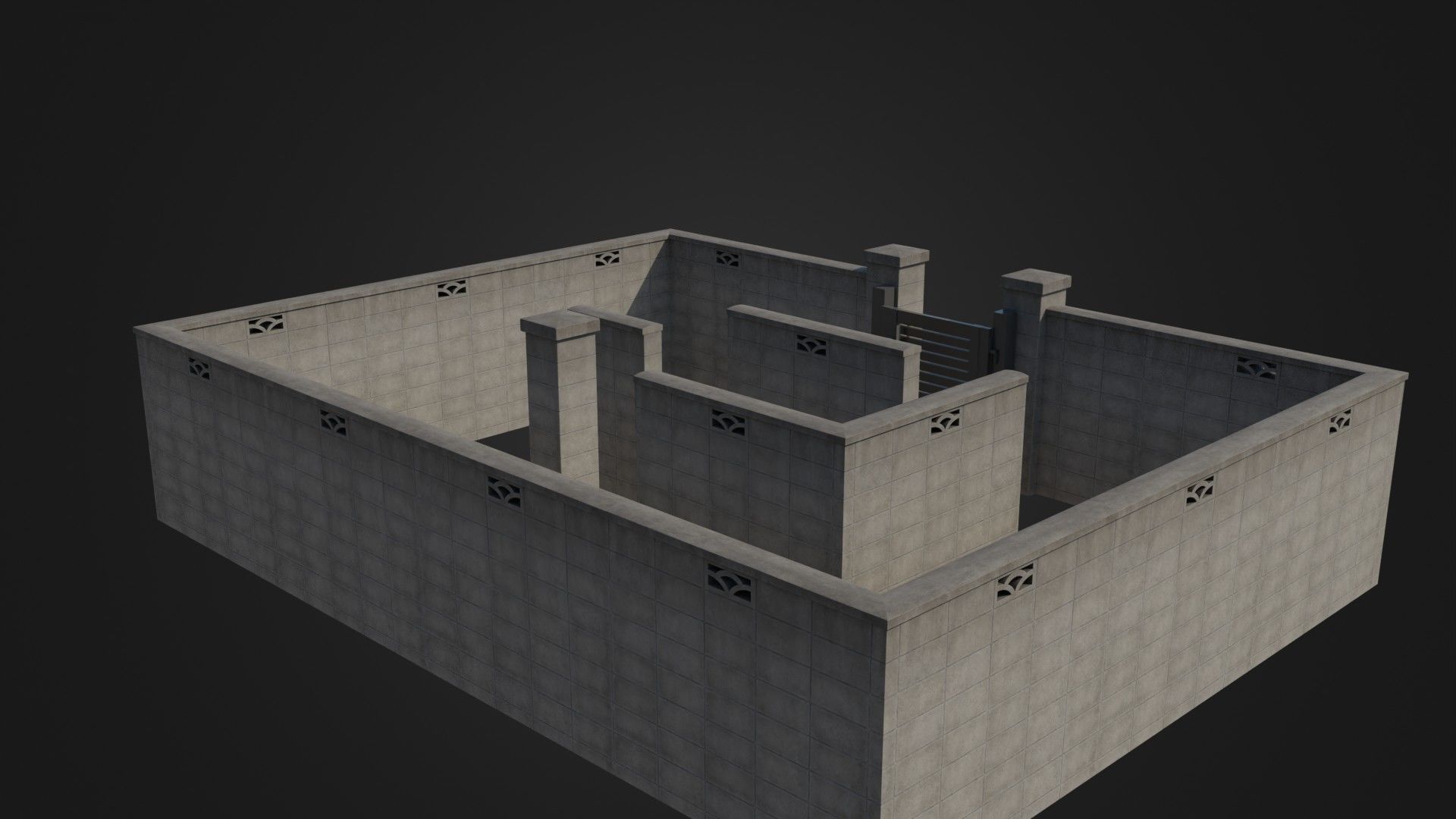 Modern Modular Japanese Fence with Gate Low-poly 3D model_15