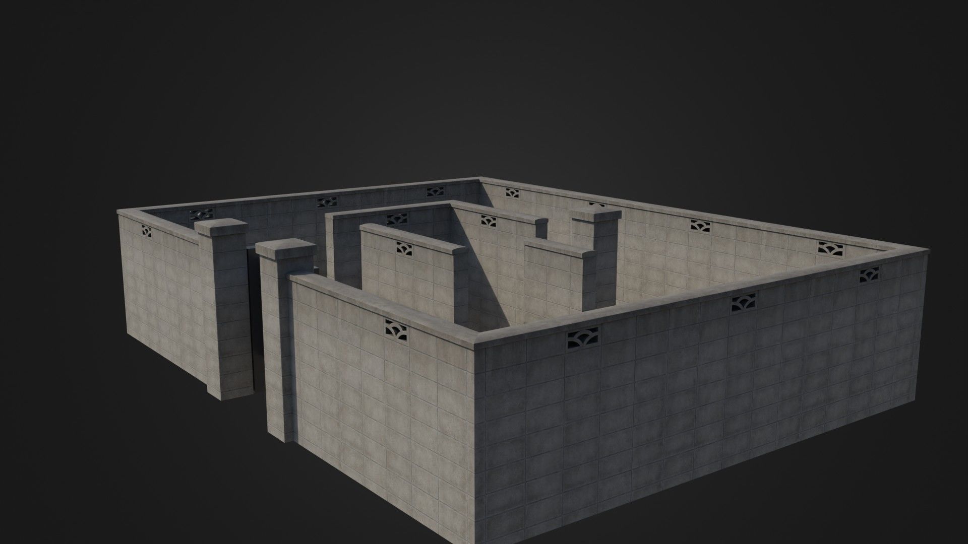 Modern Modular Japanese Fence with Gate Low-poly 3D model_36