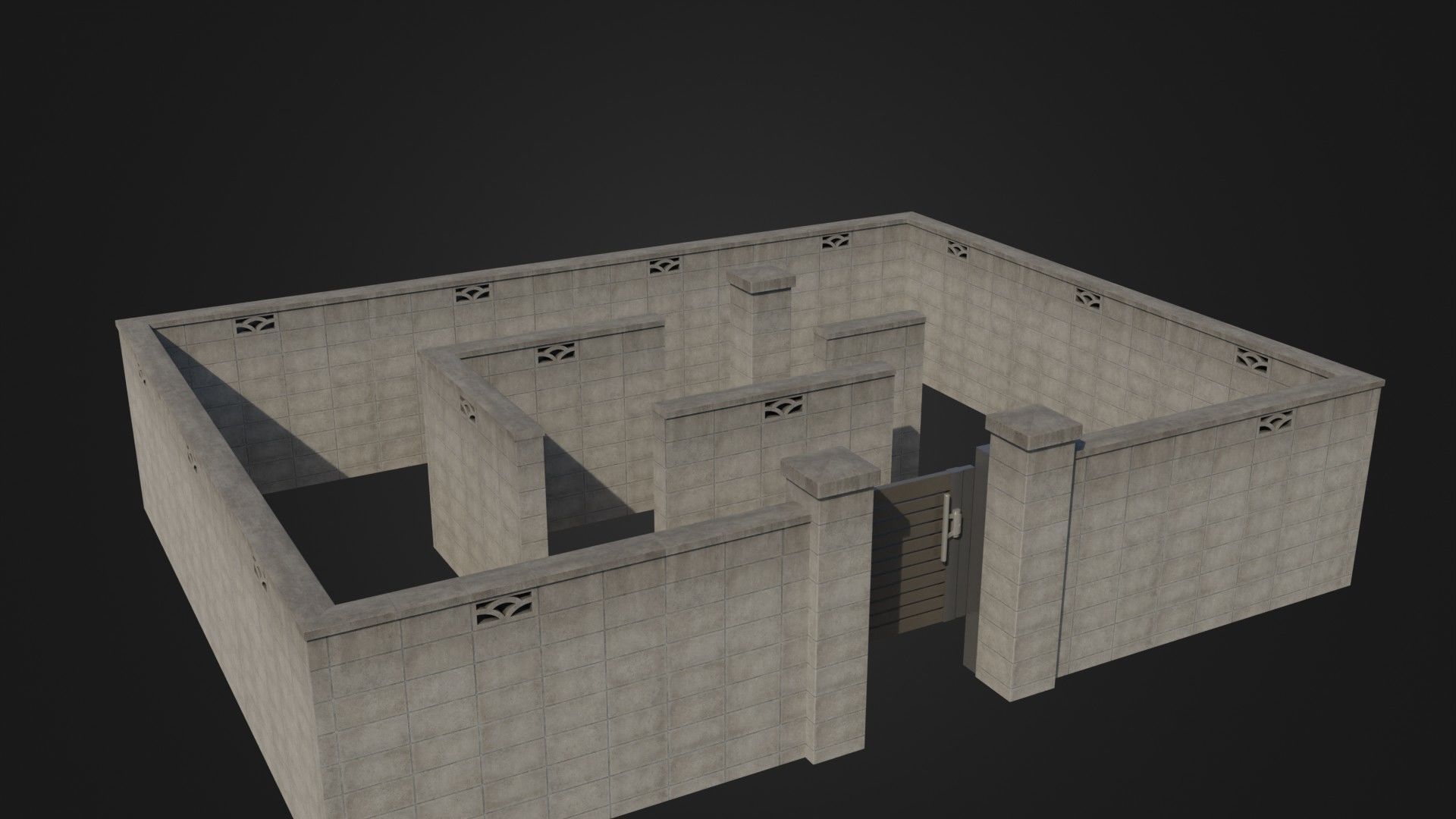 Modern Modular Japanese Fence with Gate Low-poly 3D model_2