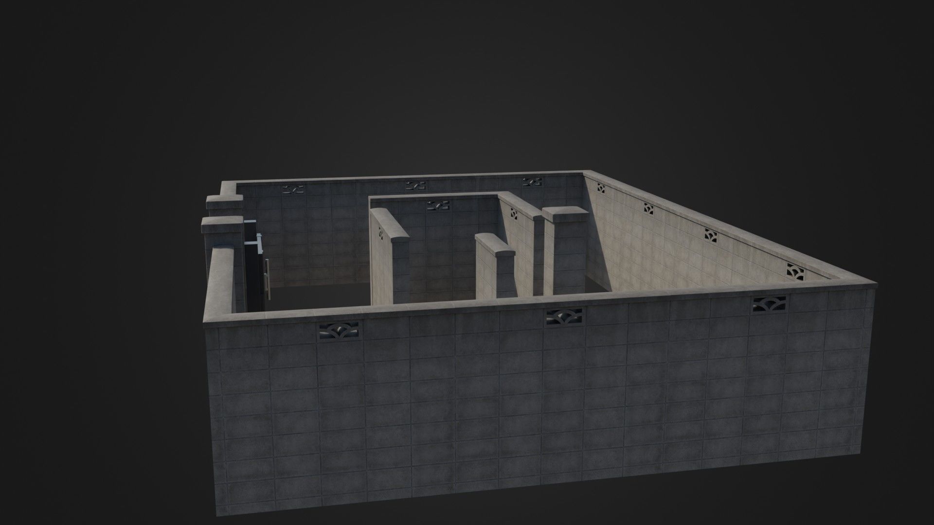 Modern Modular Japanese Fence with Gate Low-poly 3D model_33