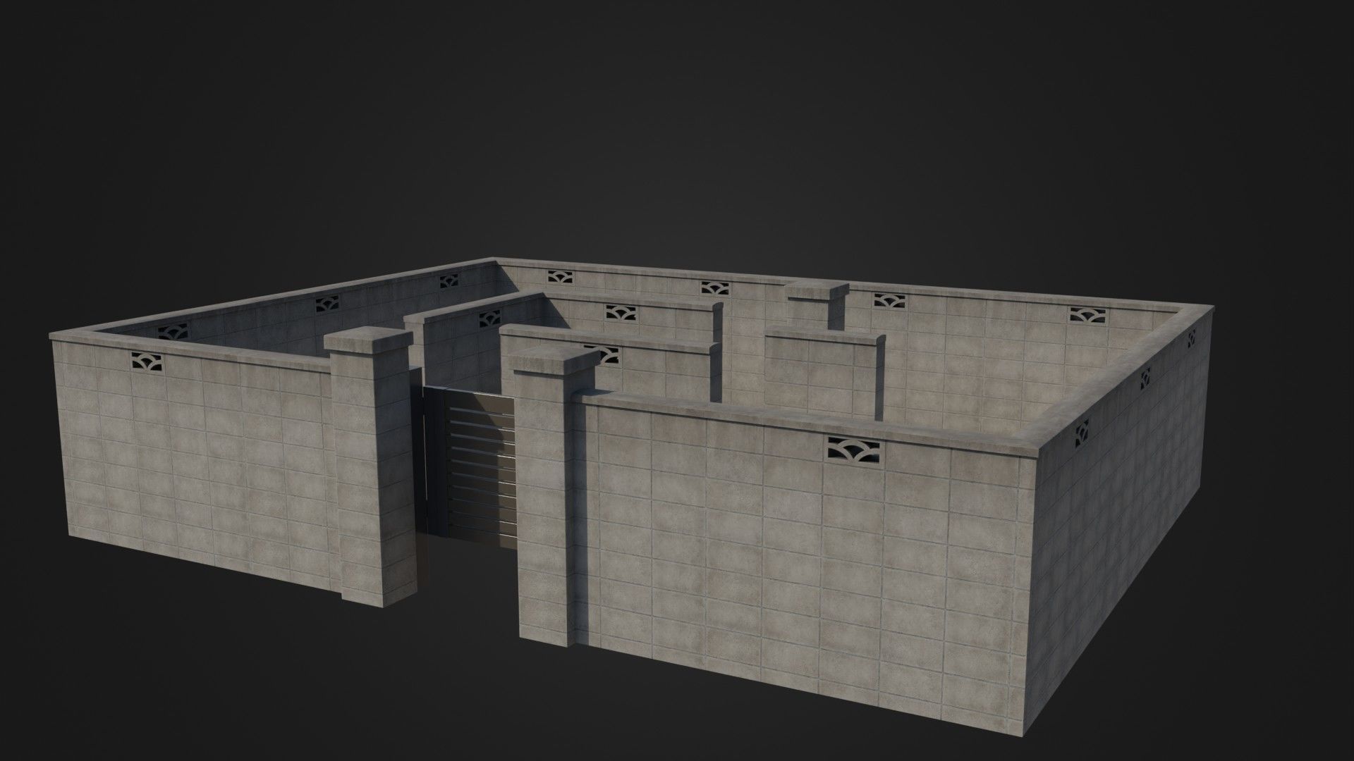 Modern Modular Japanese Fence with Gate Low-poly 3D model_39