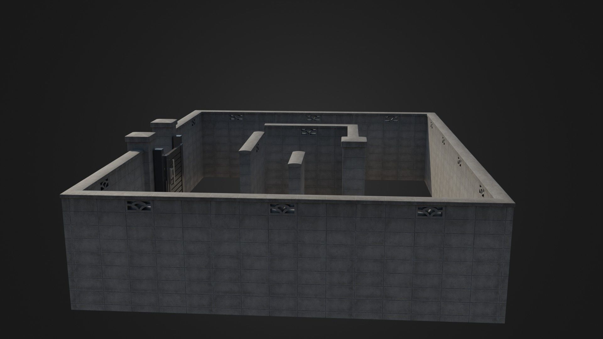 Modern Modular Japanese Fence with Gate Low-poly 3D model_31