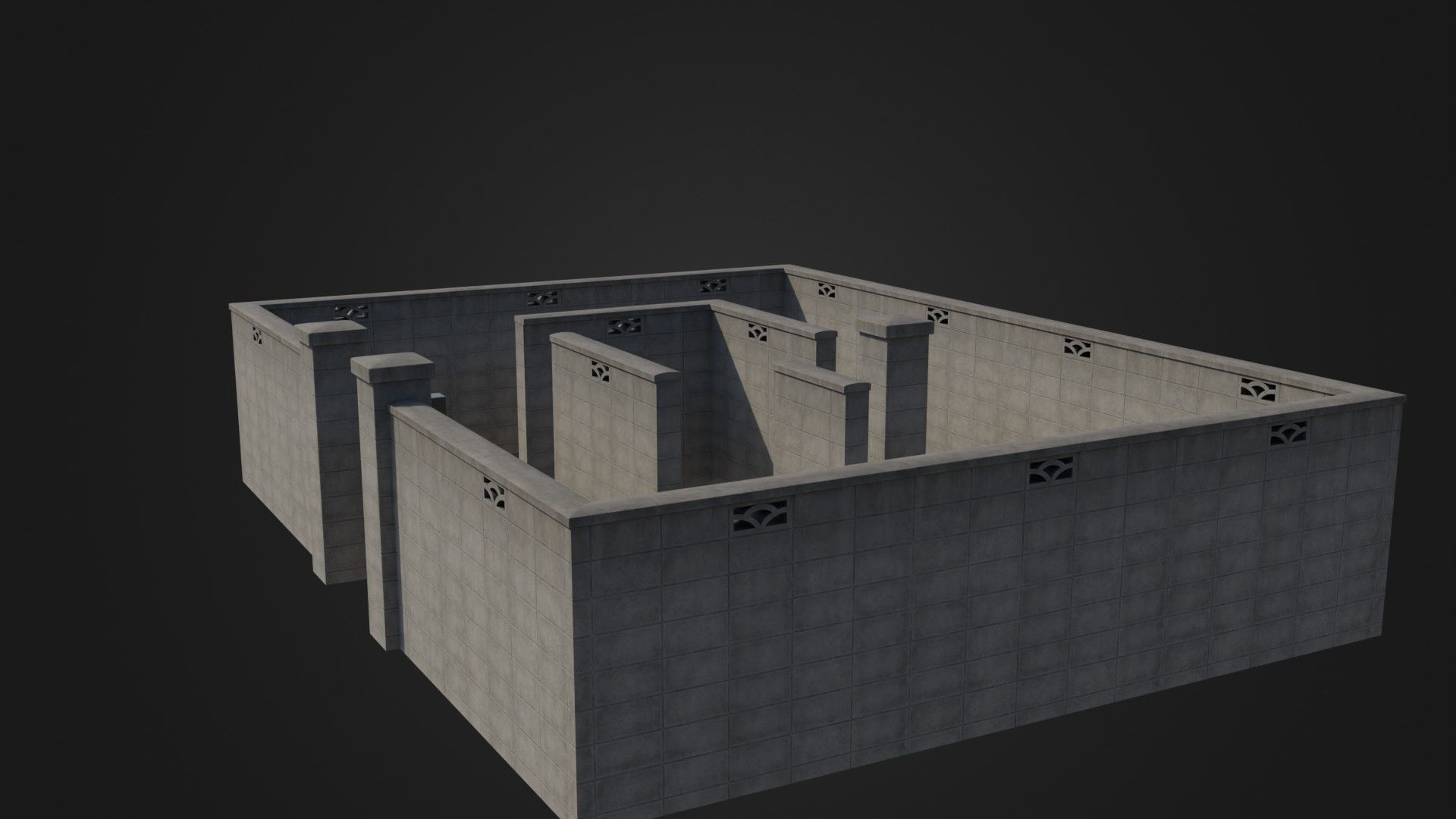 Modern Modular Japanese Fence with Gate Low-poly 3D model_35