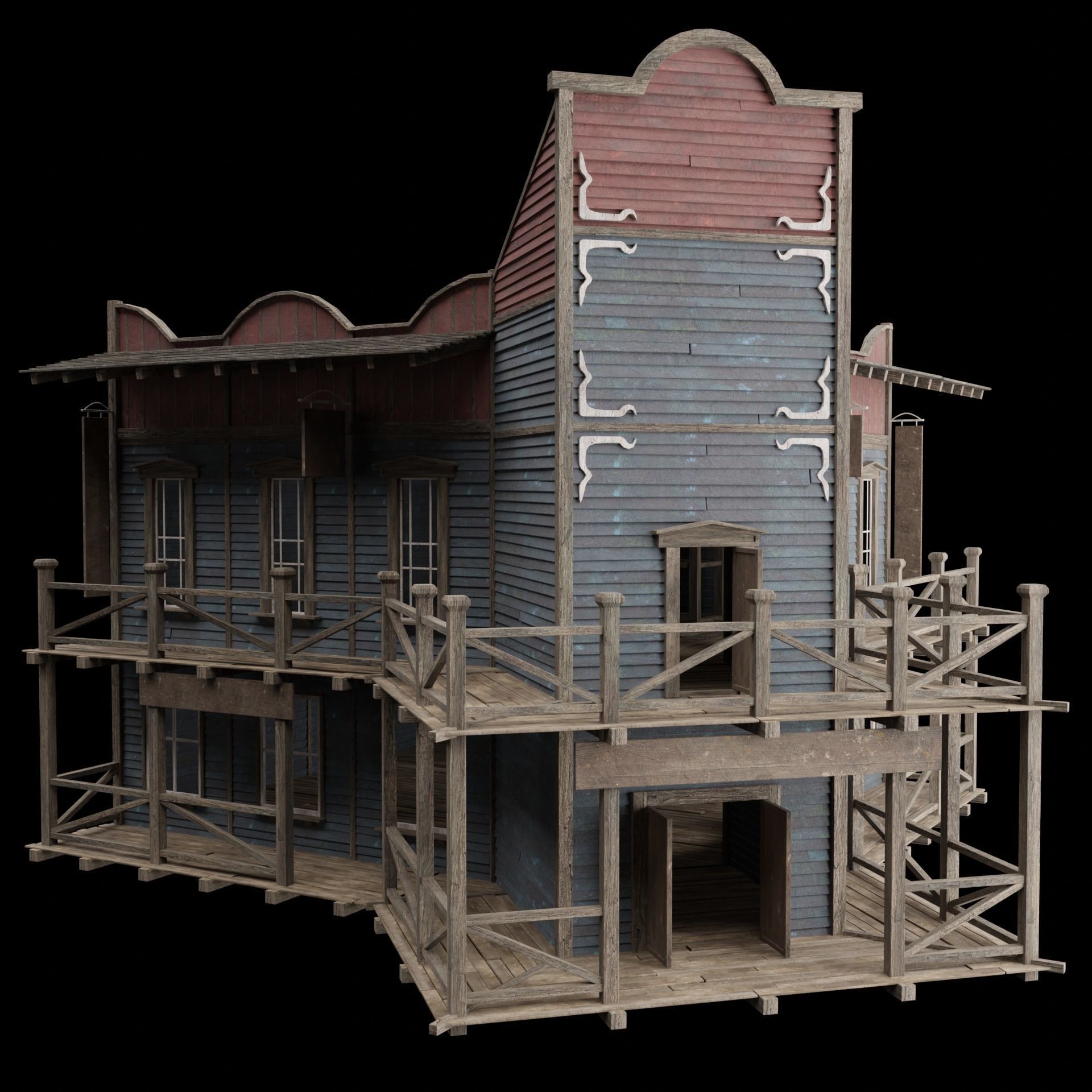 WILD WEST WESTERN SALOON BAR PUB TAVERN RESTAURANT COLLECTION Low-poly 3D model_1