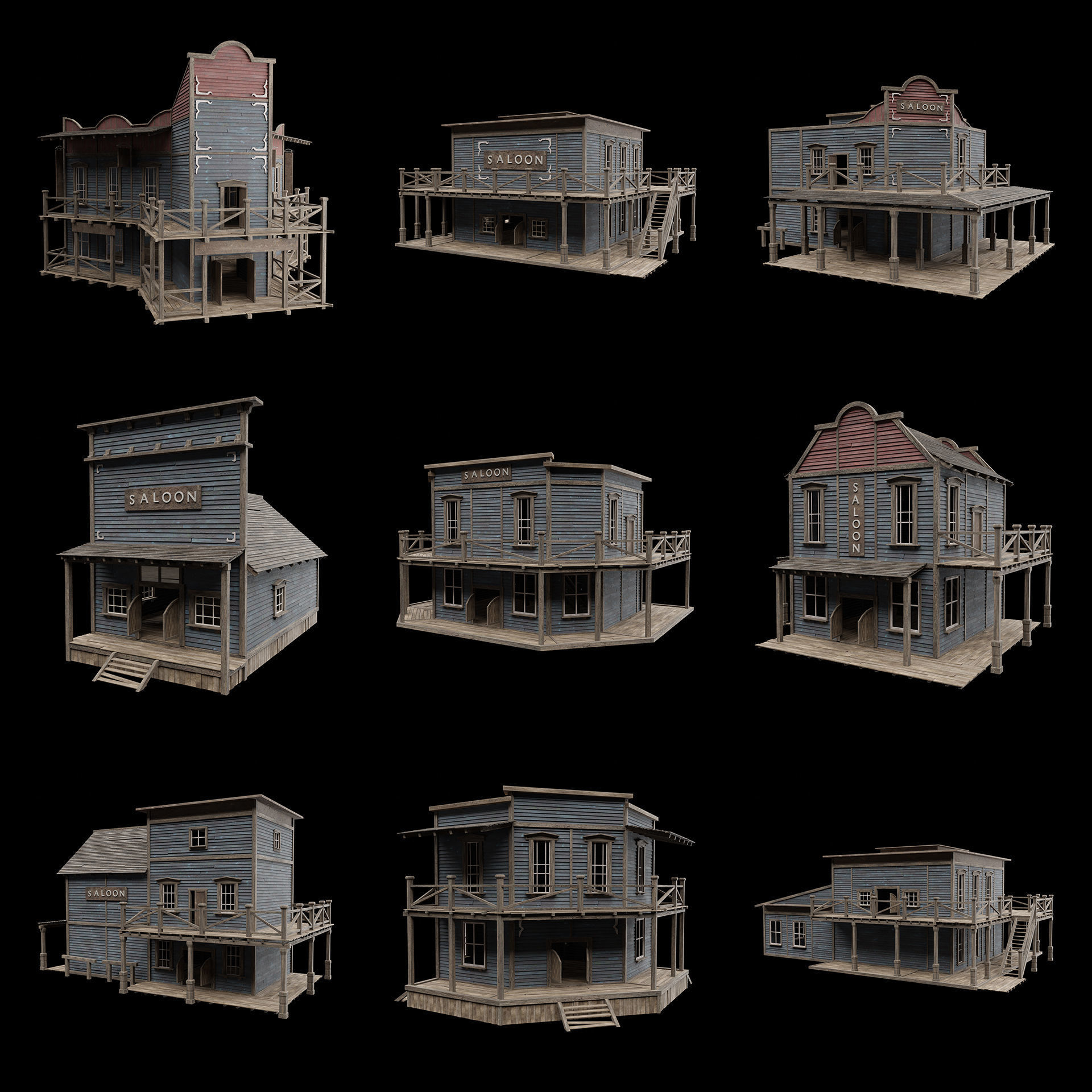 WILD WEST WESTERN SALOON BAR PUB TAVERN RESTAURANT COLLECTION Low-poly 3D model_55