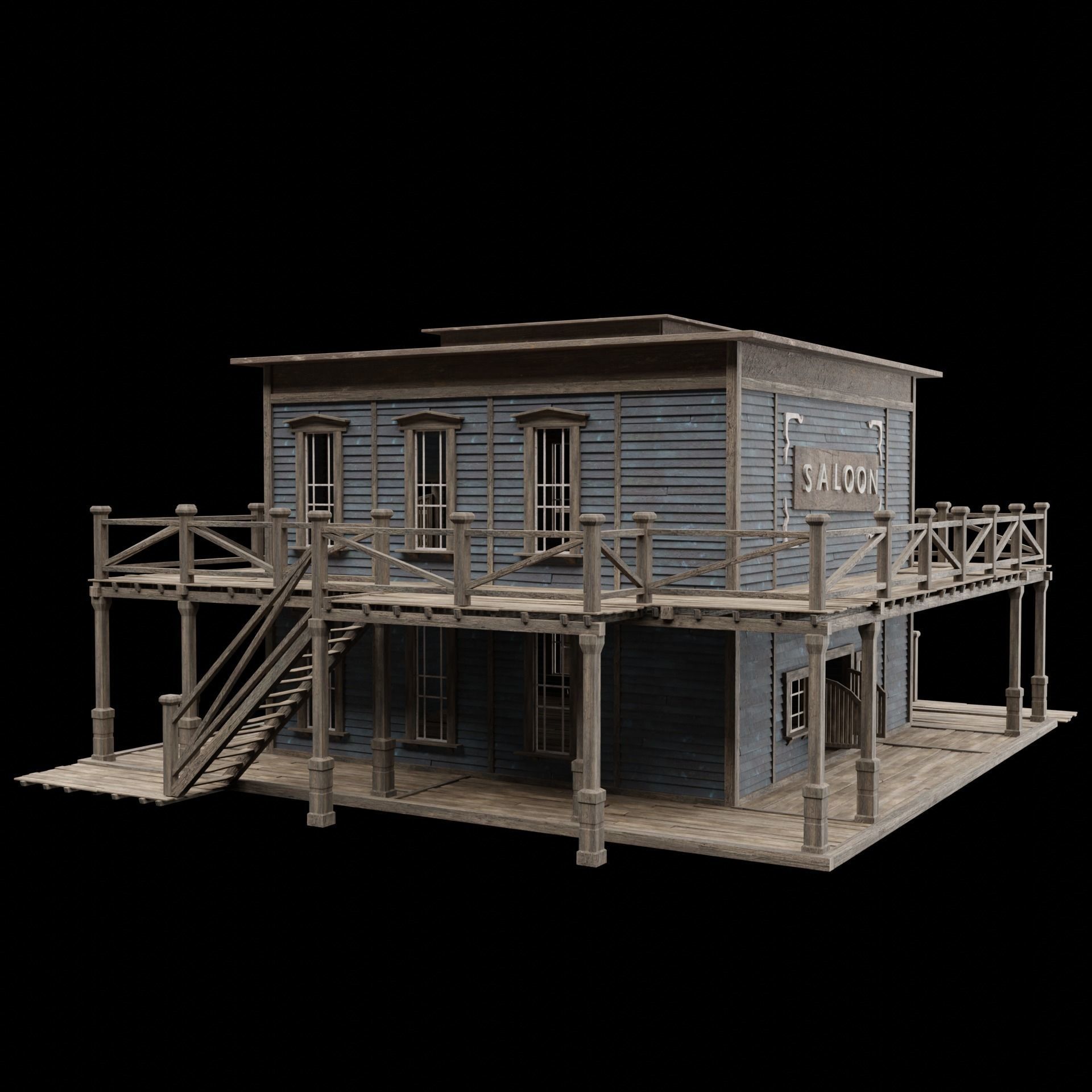 WILD WEST WESTERN SALOON BAR PUB TAVERN RESTAURANT COLLECTION Low-poly 3D model_52