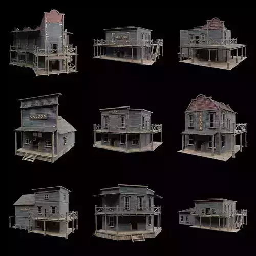 WILD WEST WESTERN SALOON BAR PUB TAVERN RESTAURANT COLLECTION Low-poly 3D model
