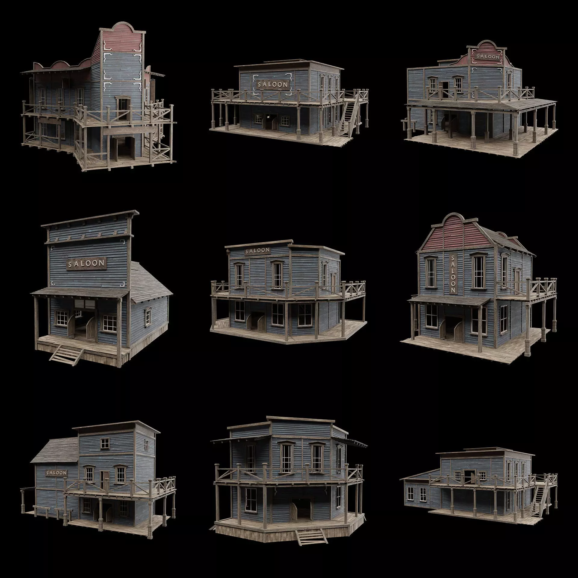 WILD WEST WESTERN SALOON BAR PUB TAVERN RESTAURANT COLLECTION Low-poly 3D model_0