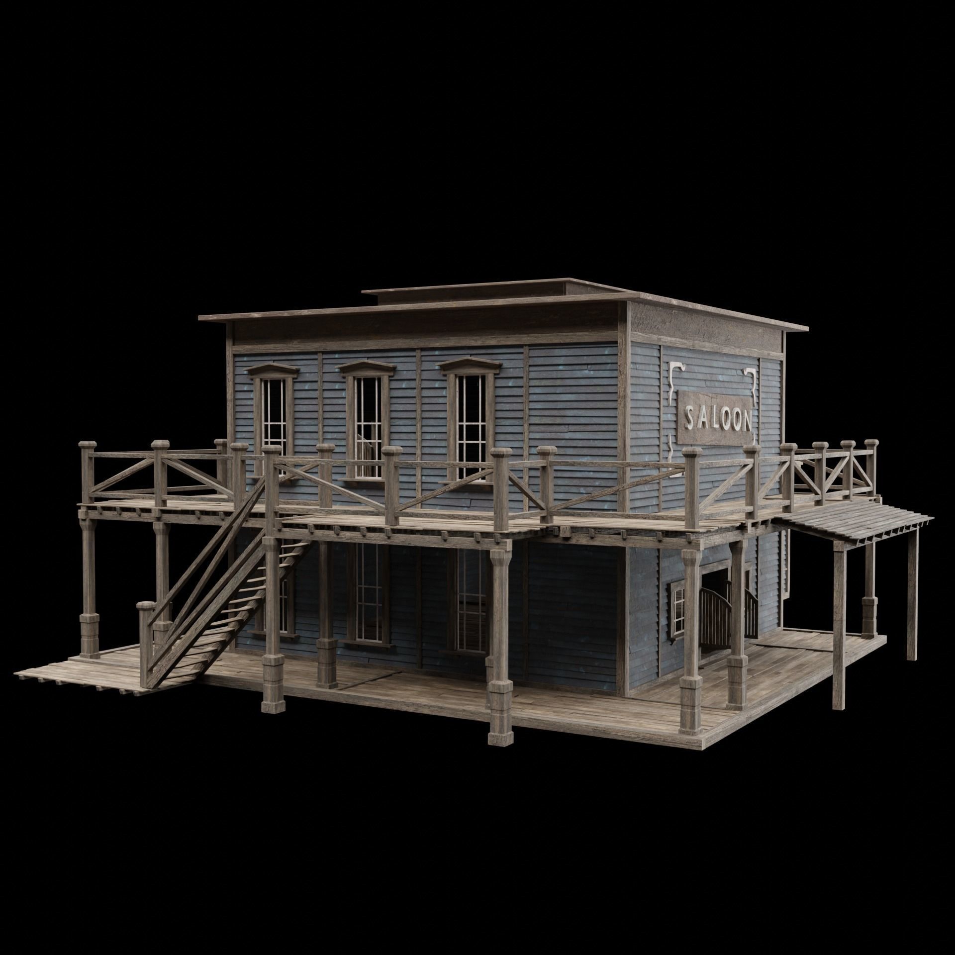 WILD WEST WESTERN SALOON BAR PUB TAVERN RESTAURANT COLLECTION Low-poly 3D model_10