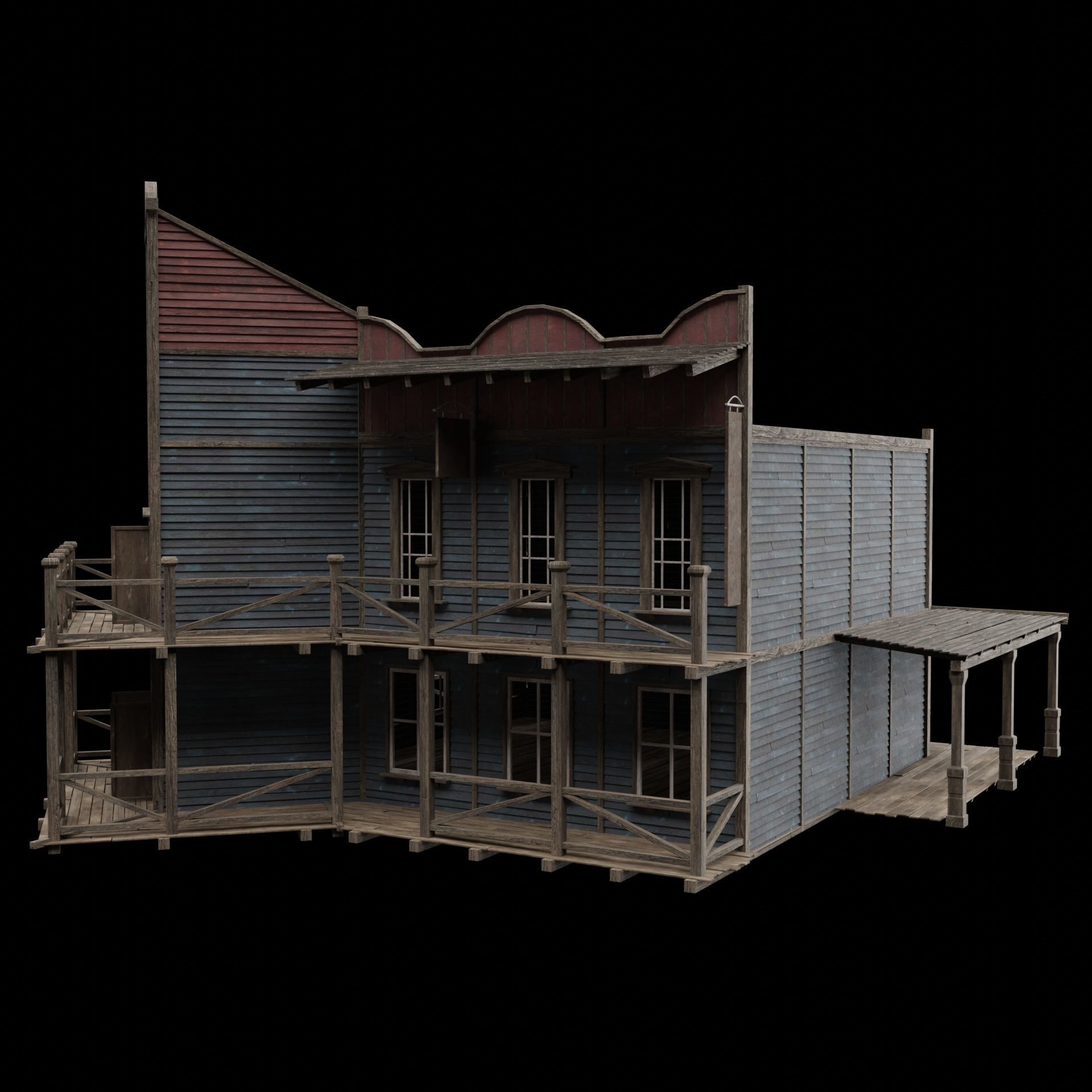 WILD WEST WESTERN SALOON BAR PUB TAVERN RESTAURANT COLLECTION Low-poly 3D model_2