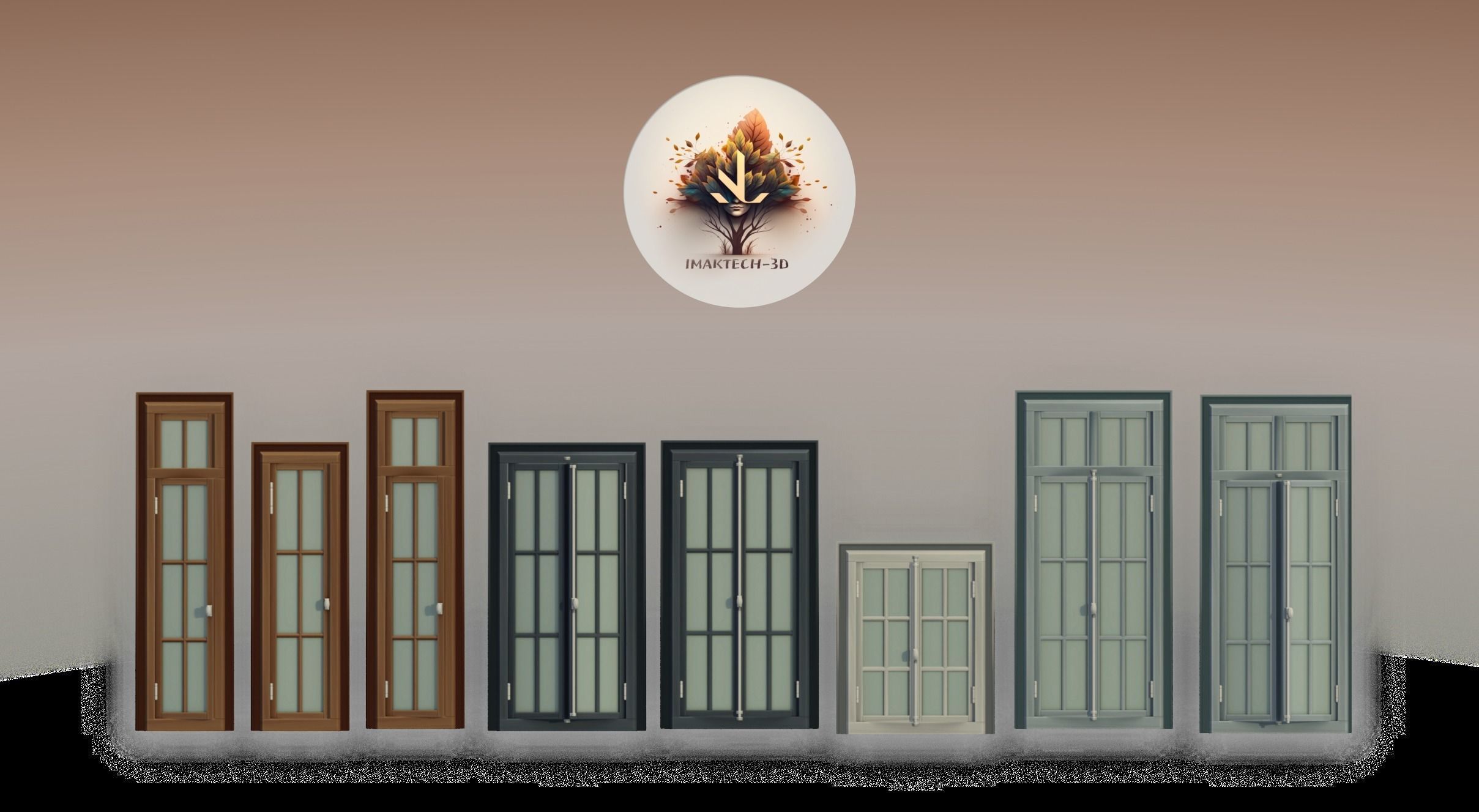 A Collection of 3D Window in Rectangle Styles Low-poly 3D model_10