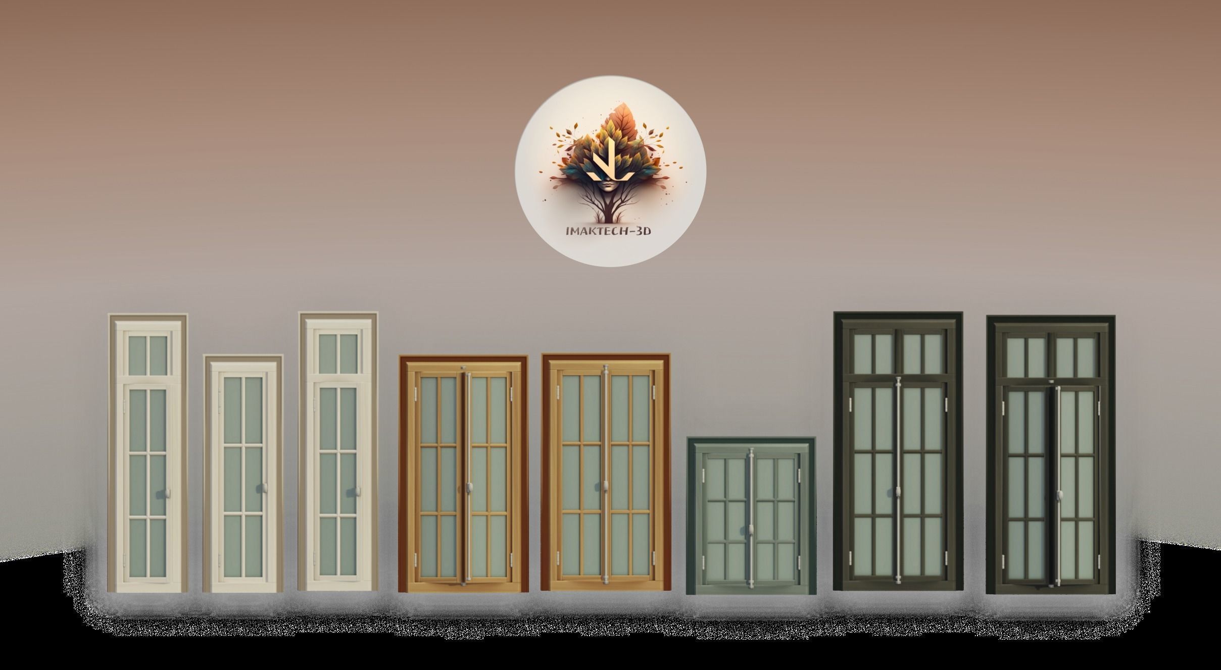 A Collection of 3D Window in Rectangle Styles Low-poly 3D model_1