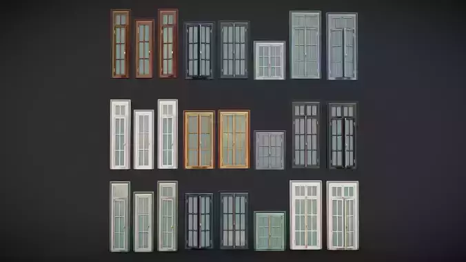 A Collection of 3D Window in Rectangle Styles Low-poly 3D model