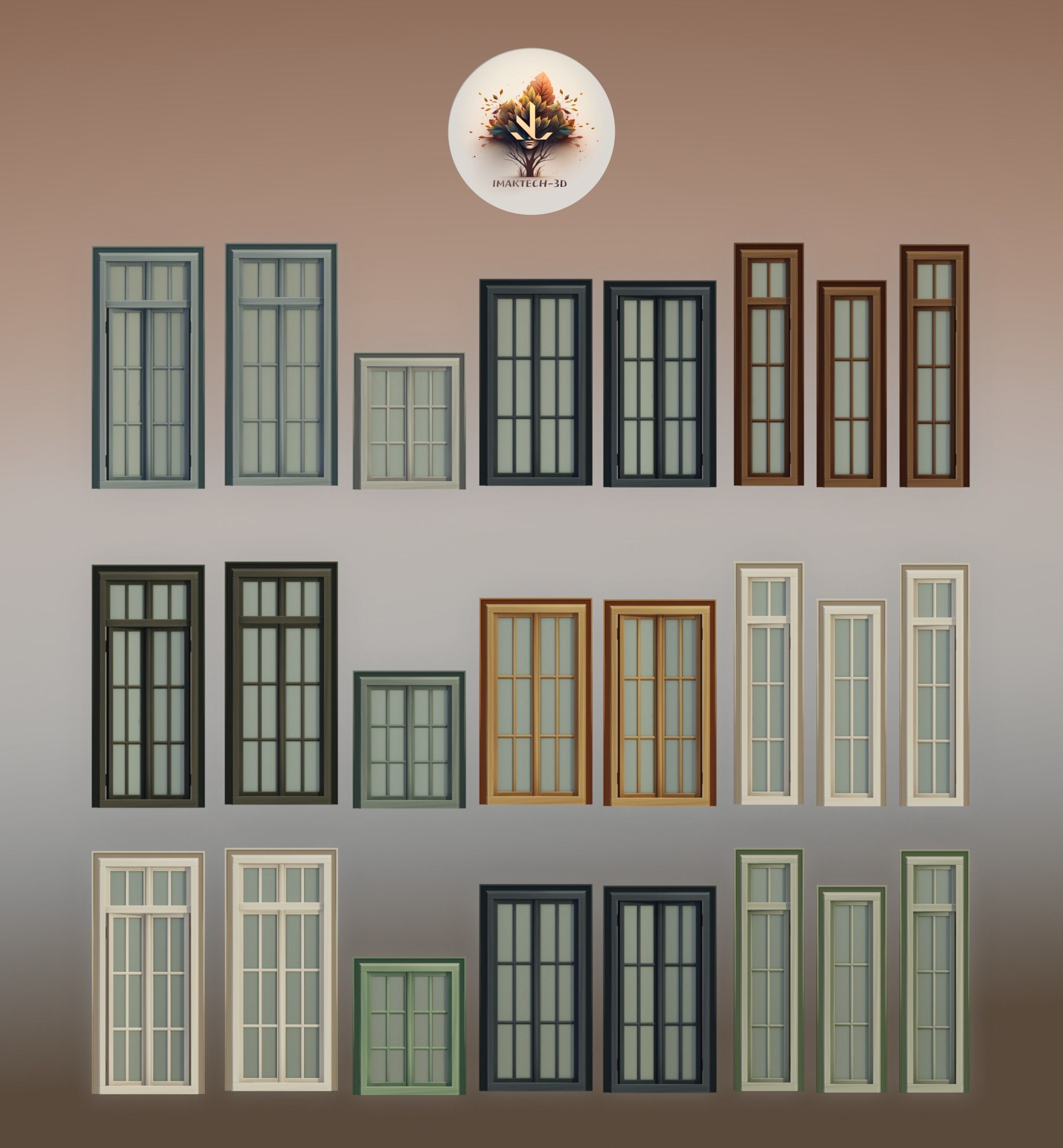 A Collection of 3D Window in Rectangle Styles Low-poly 3D model_3