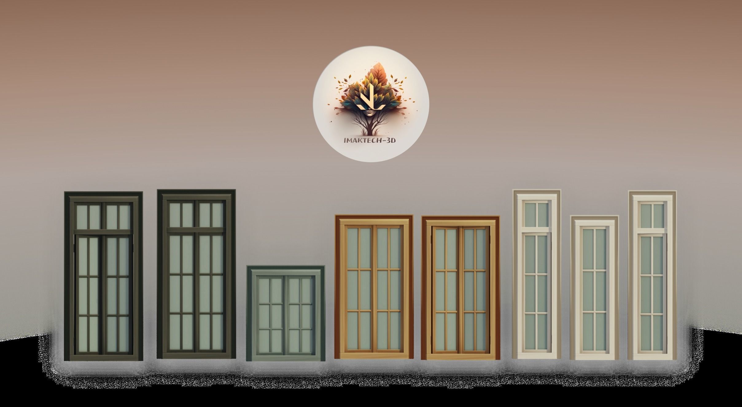 A Collection of 3D Window in Rectangle Styles Low-poly 3D model_7