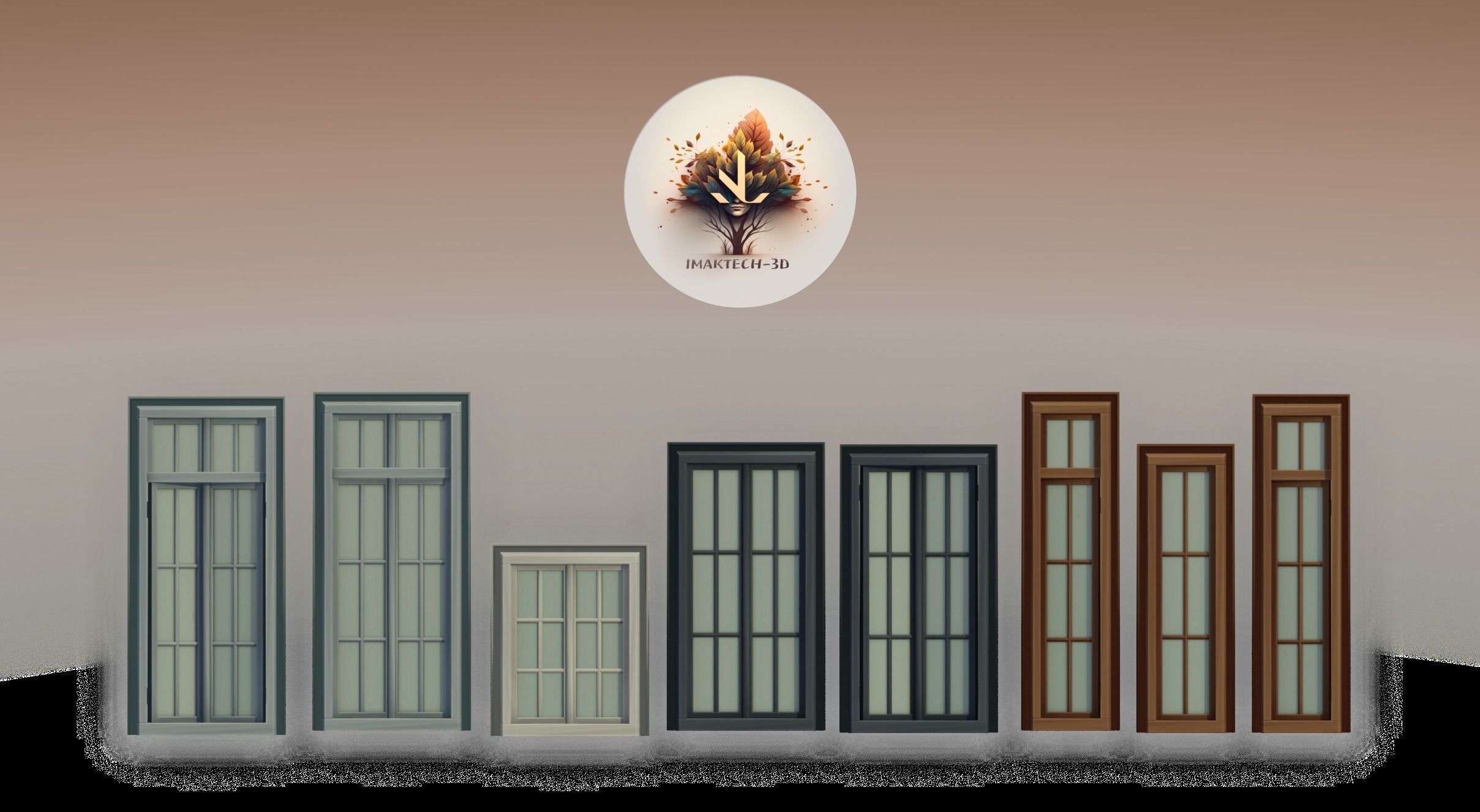 A Collection of 3D Window in Rectangle Styles Low-poly 3D model_6