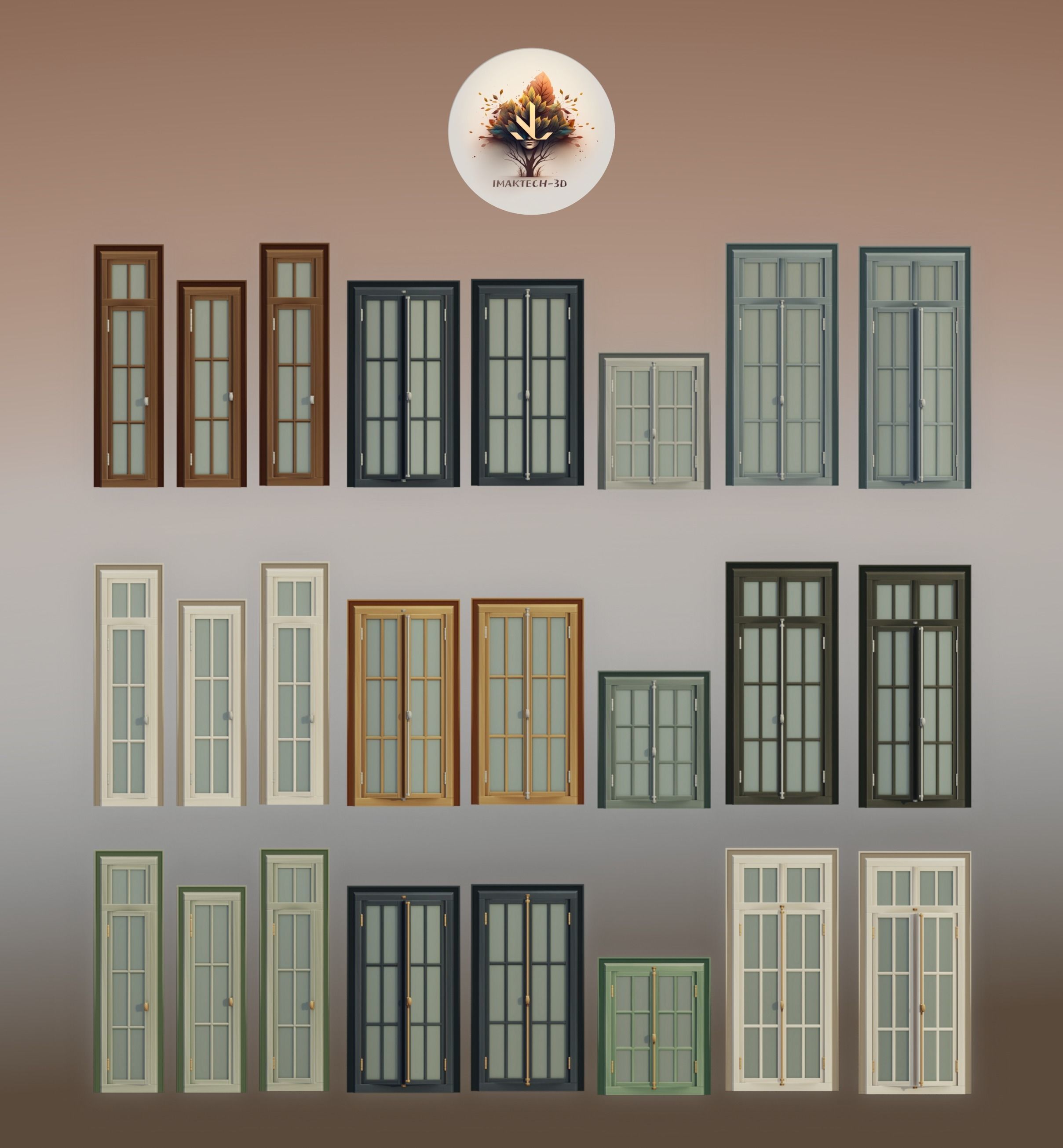 A Collection of 3D Window in Rectangle Styles Low-poly 3D model_2