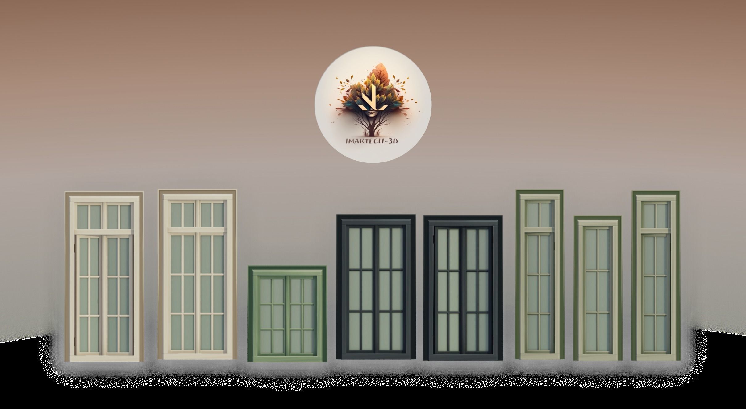 A Collection of 3D Window in Rectangle Styles Low-poly 3D model_9