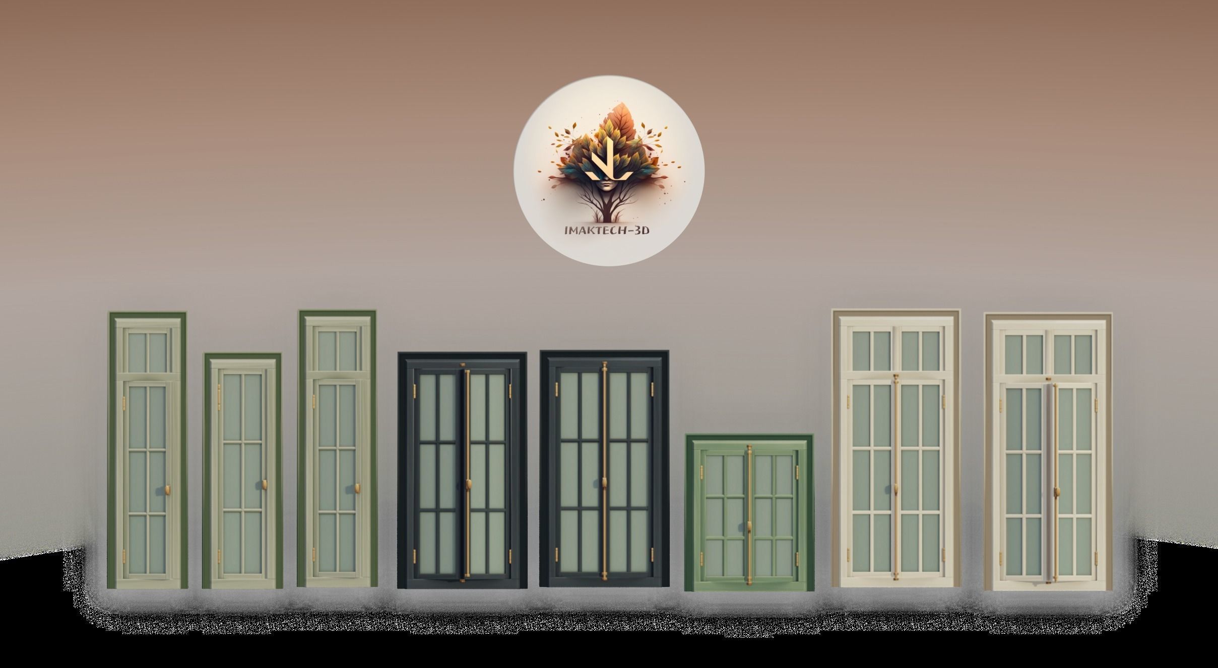 A Collection of 3D Window in Rectangle Styles Low-poly 3D model_8