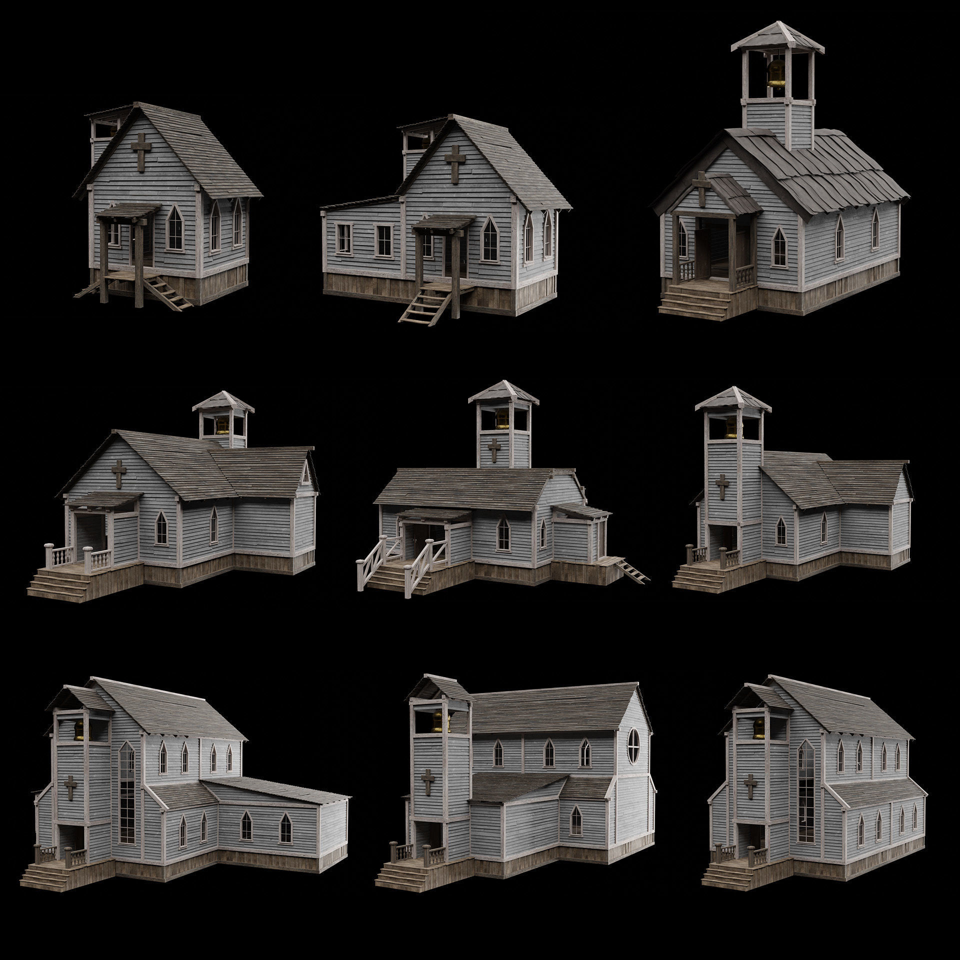 WILD WEST WESTERN CHURCH CHAPEL CATHEDRAL TEMPLE COLLECTION Low-poly 3D model_55