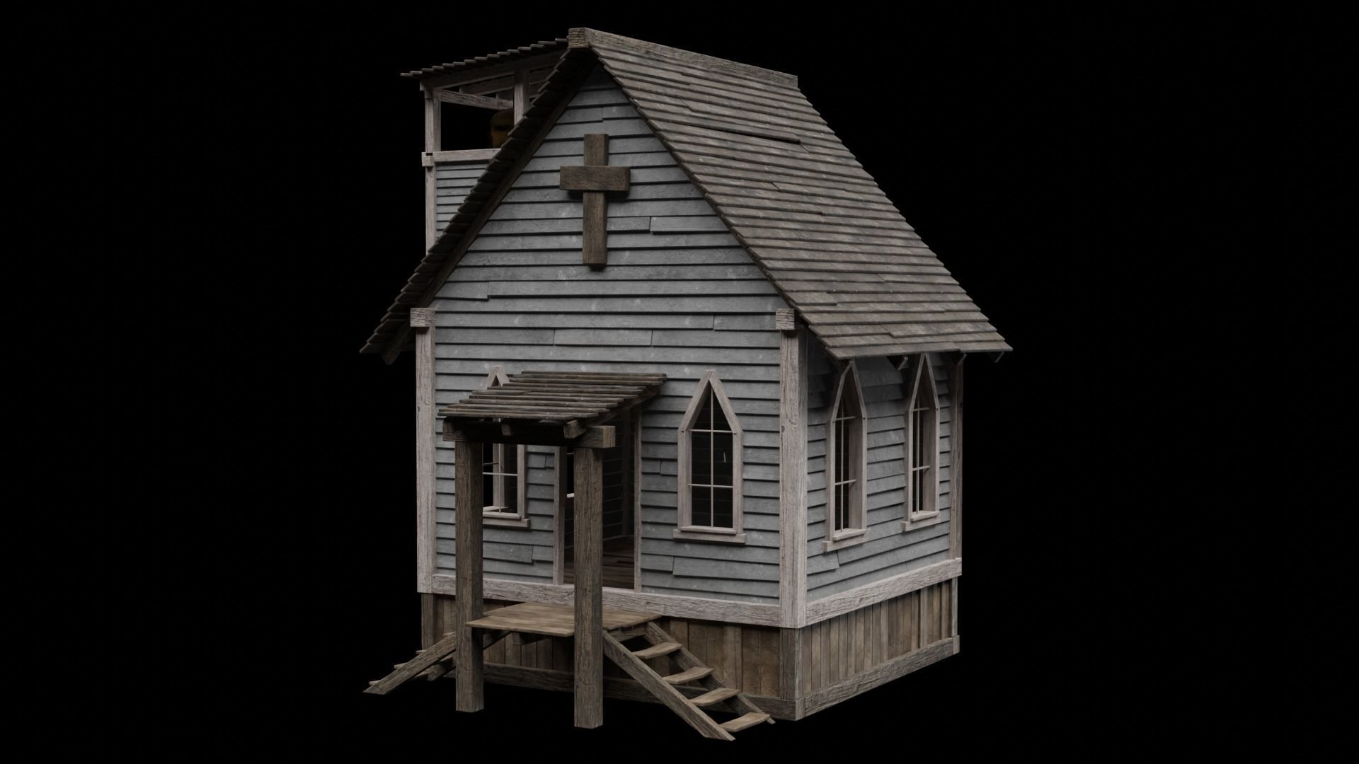 WILD WEST WESTERN CHURCH CHAPEL CATHEDRAL TEMPLE COLLECTION Low-poly 3D model_7