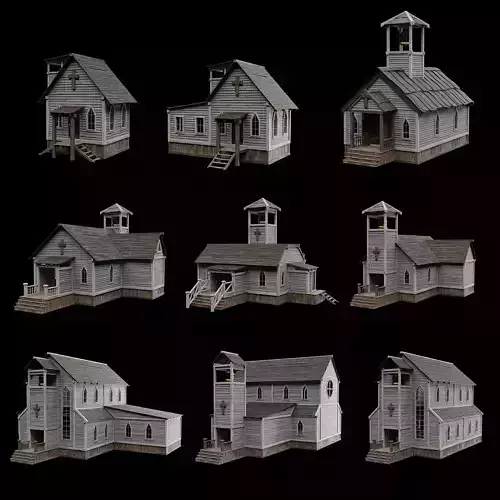 WILD WEST WESTERN CHURCH CHAPEL CATHEDRAL TEMPLE COLLECTION Low-poly 3D model