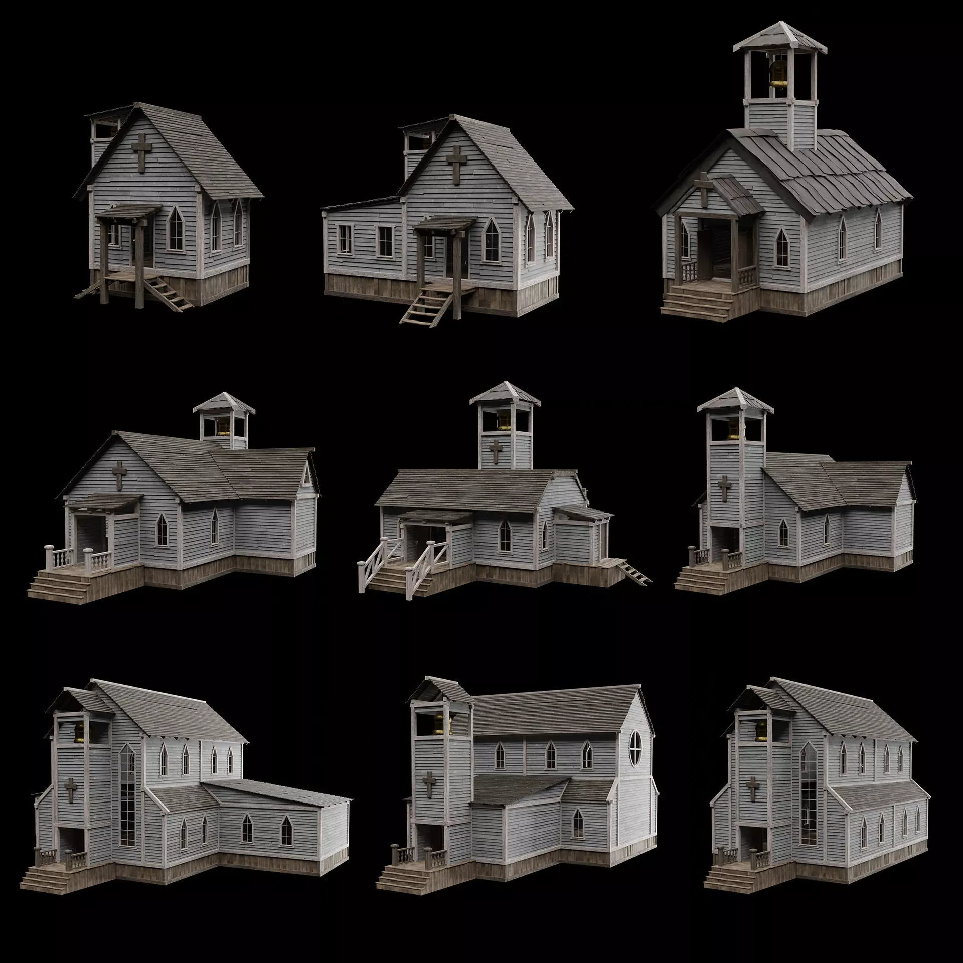 WILD WEST WESTERN CHURCH CHAPEL CATHEDRAL TEMPLE COLLECTION Low-poly 3D model_0