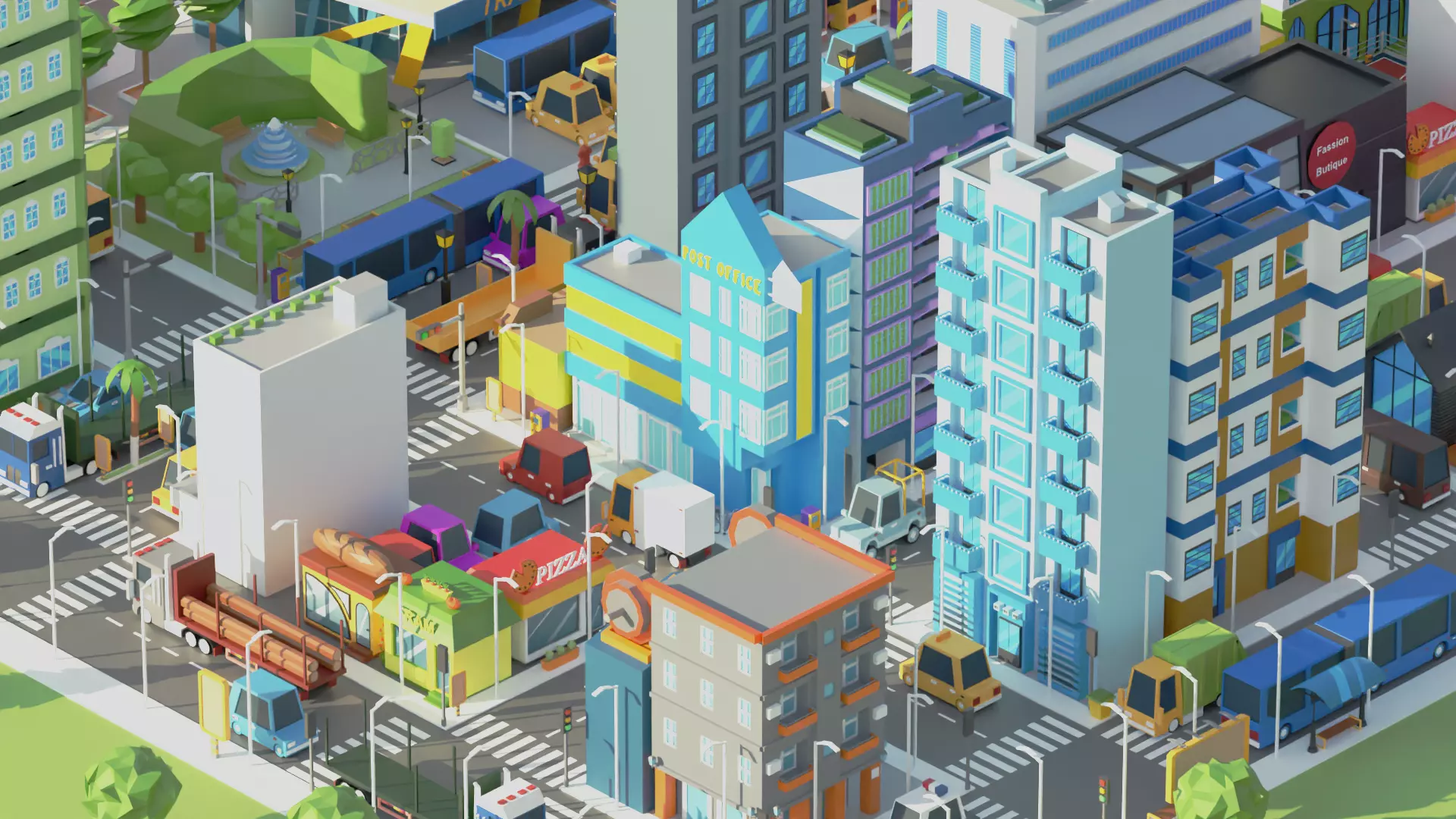 Simple Poly City 2 Low-poly 3D model_0
