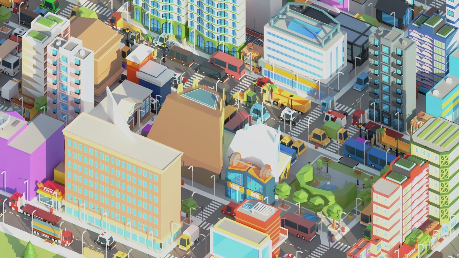 Simple Poly City 2 Low-poly 3D model_16