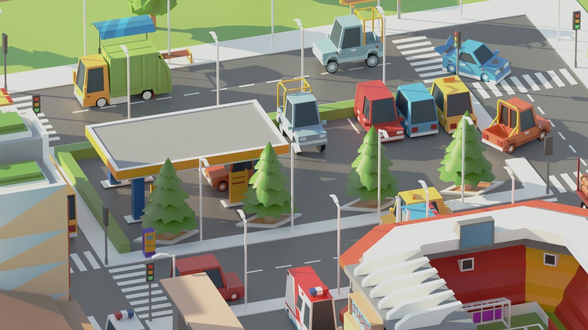 Simple Poly City 2 Low-poly 3D model_14