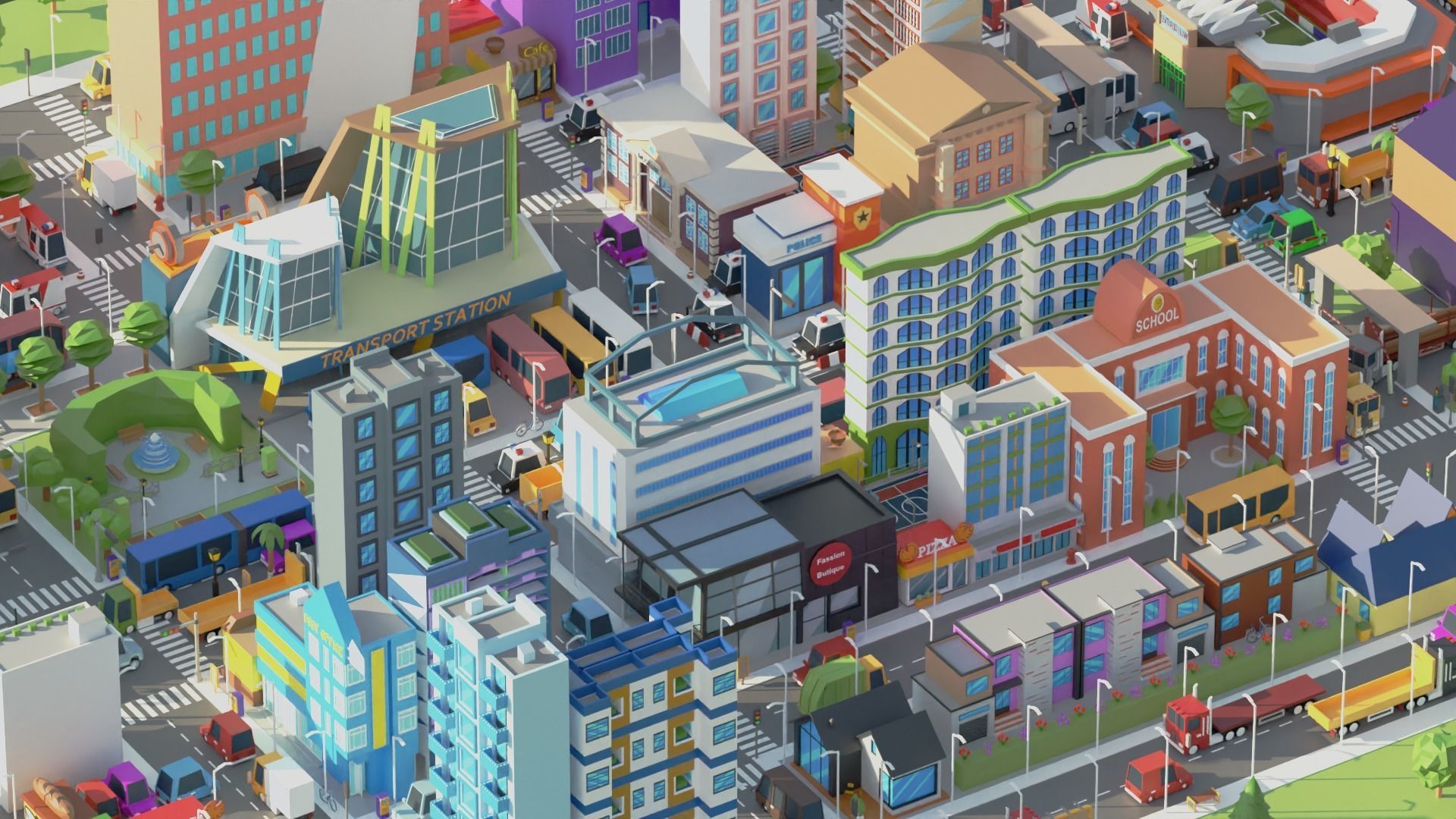 Simple Poly City 2 Low-poly 3D model_19