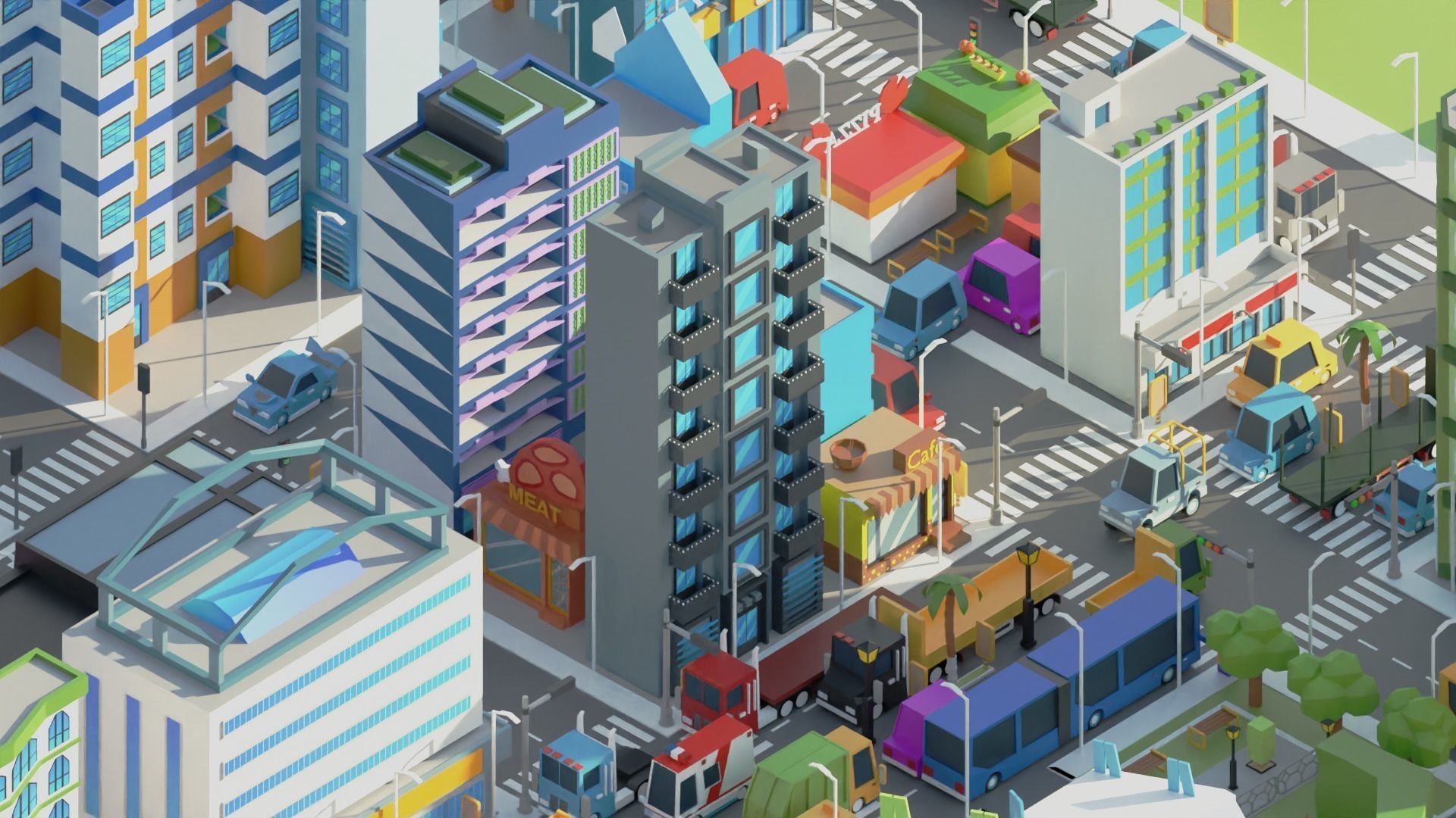 Simple Poly City 2 Low-poly 3D model_3