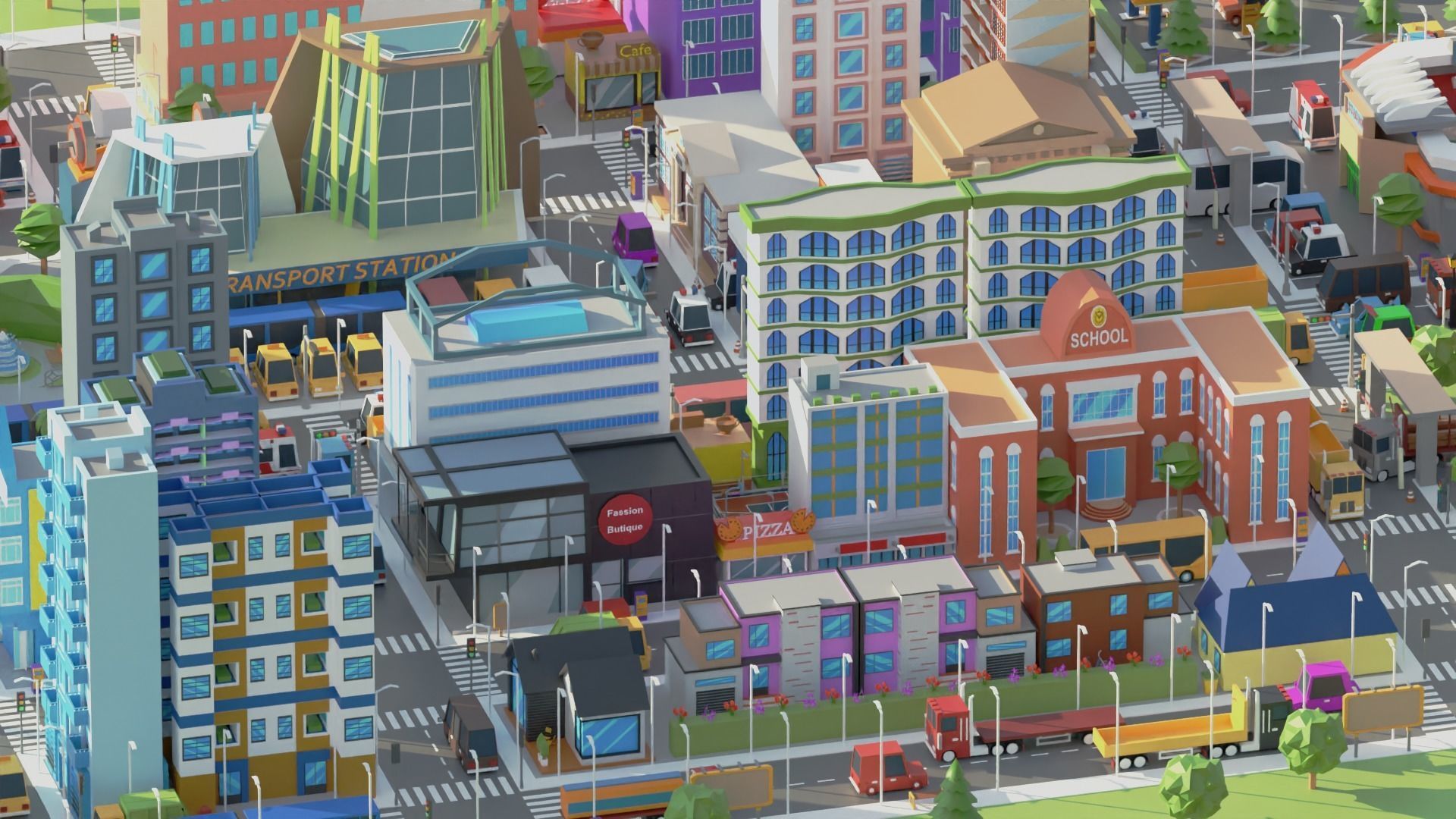 Simple Poly City 2 Low-poly 3D model_11